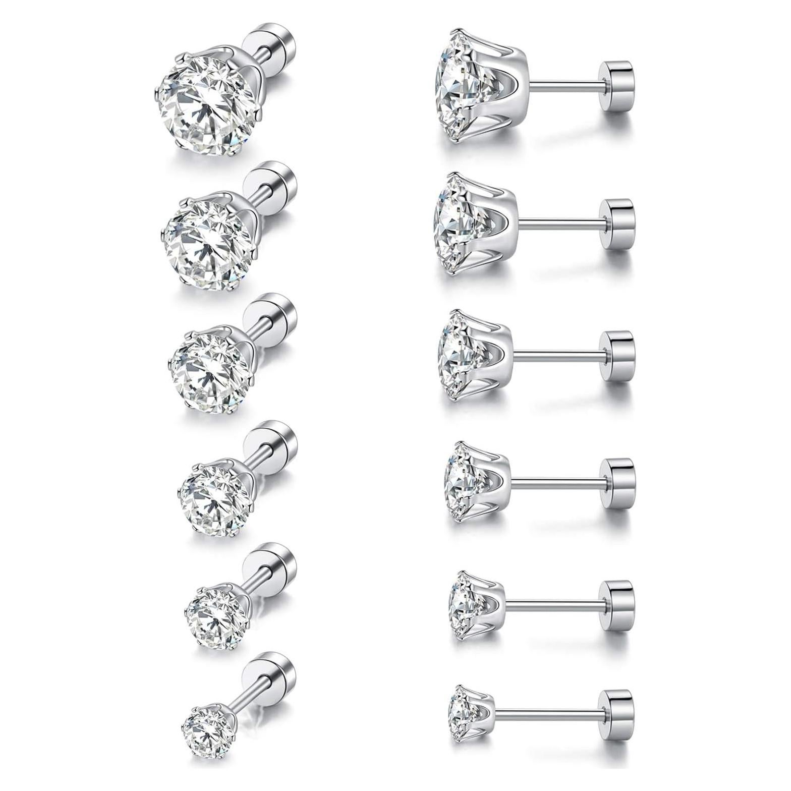 Aretes Hipoalergénicos VOLUKA de Zirconia Cúbica 316L - Set de 6 Tamaños