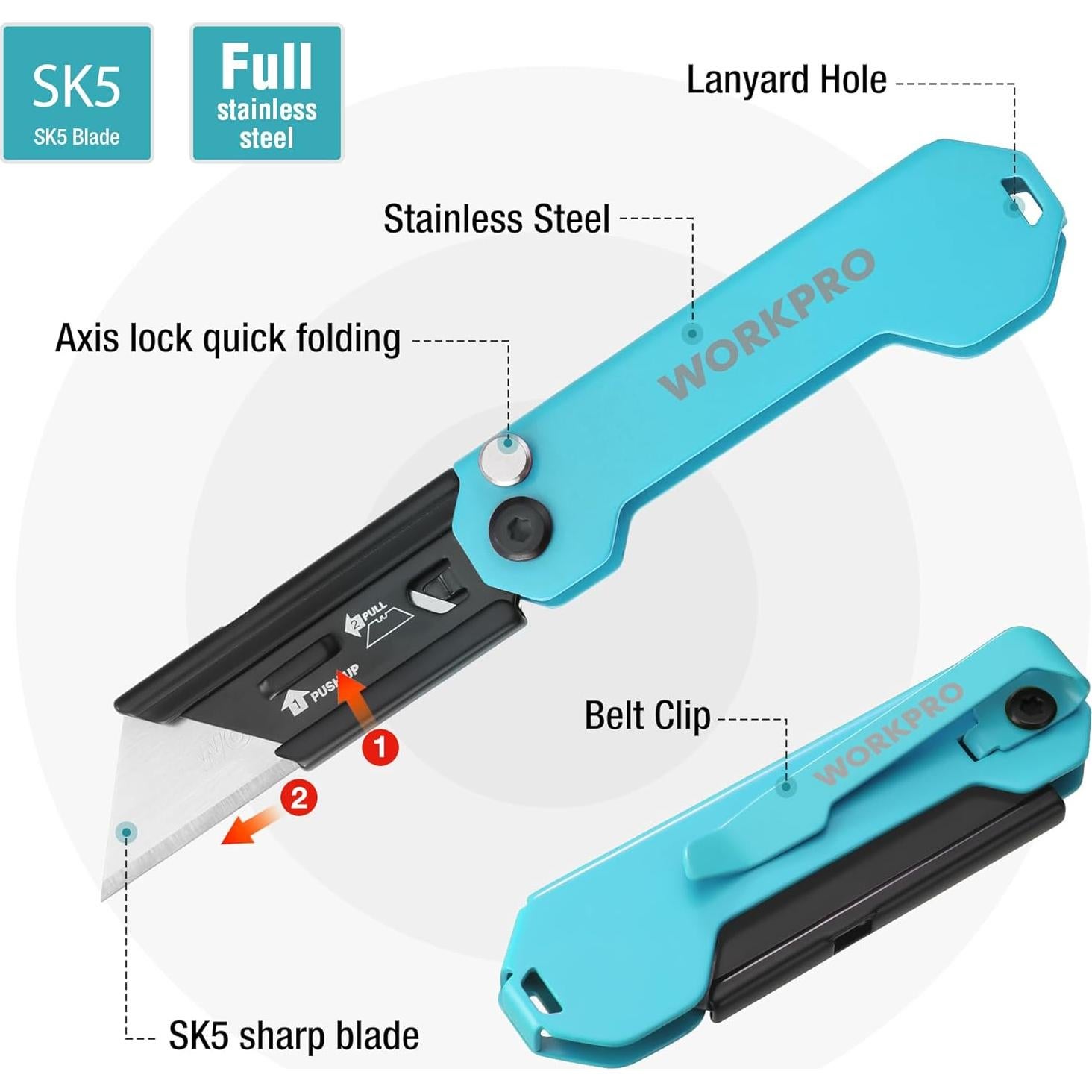 Cuchillo Utility Plegable WORKPRO EDC Acero Inoxidable 8.4cm