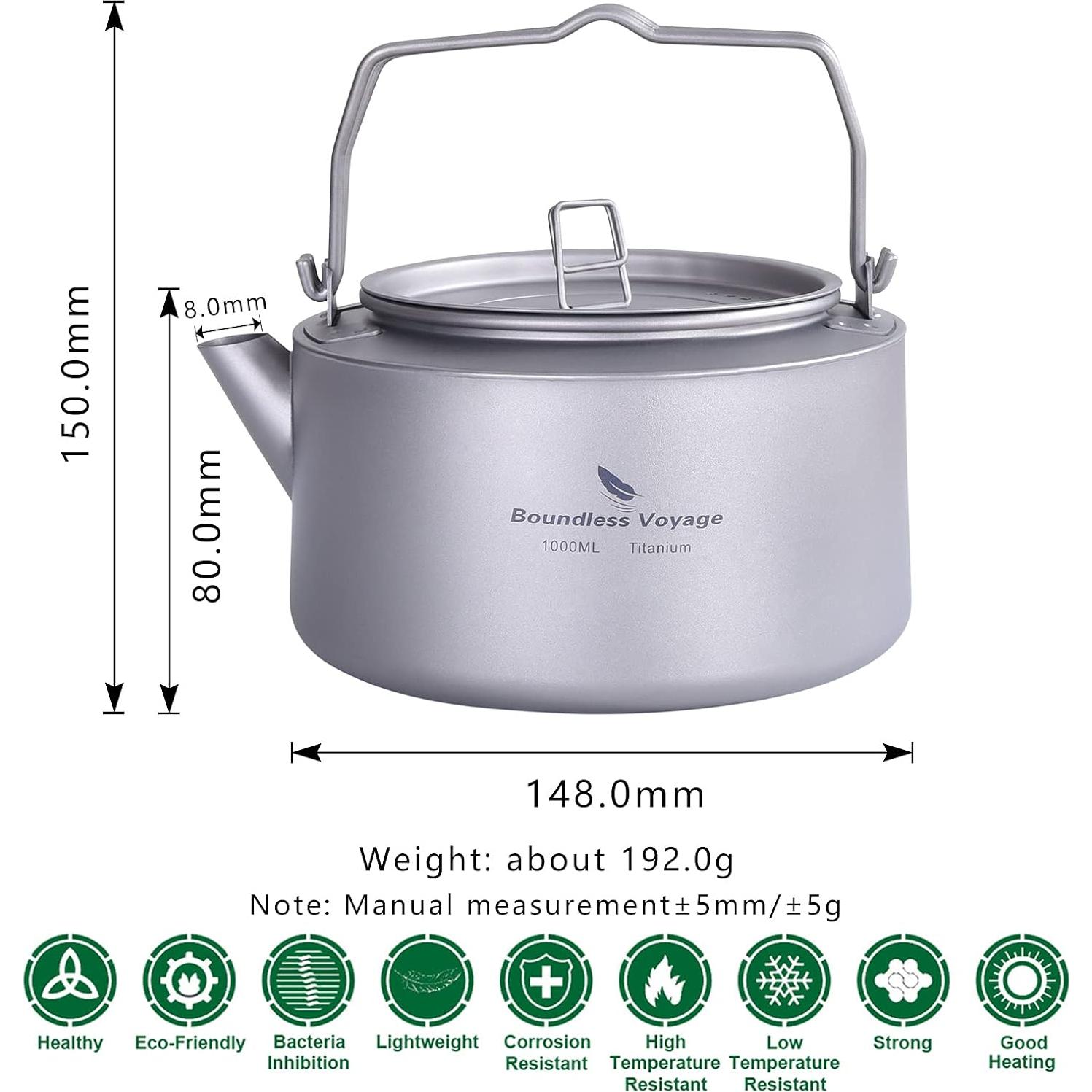 Hervidor de Titanio Boundless Voyage 1L Plegable para Camping