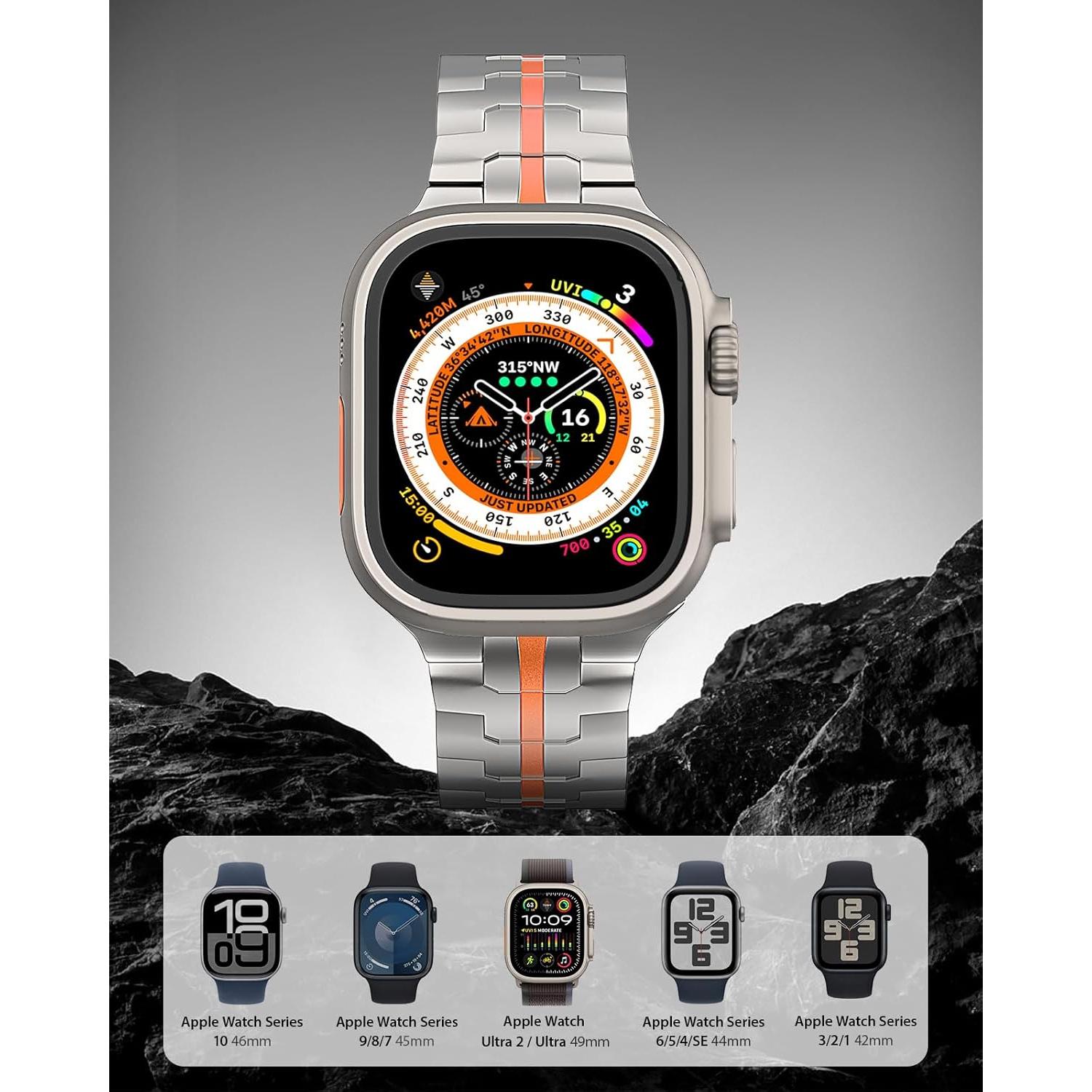 Banda de Titanio ZABUDUO para Apple Watch 49mm Ultra 2 Naranja