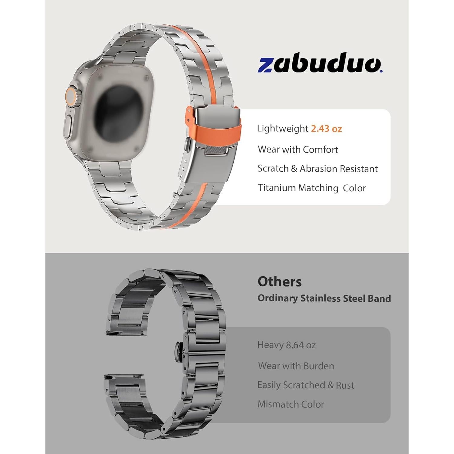 Banda de Titanio ZABUDUO para Apple Watch 49mm Ultra 2 Naranja