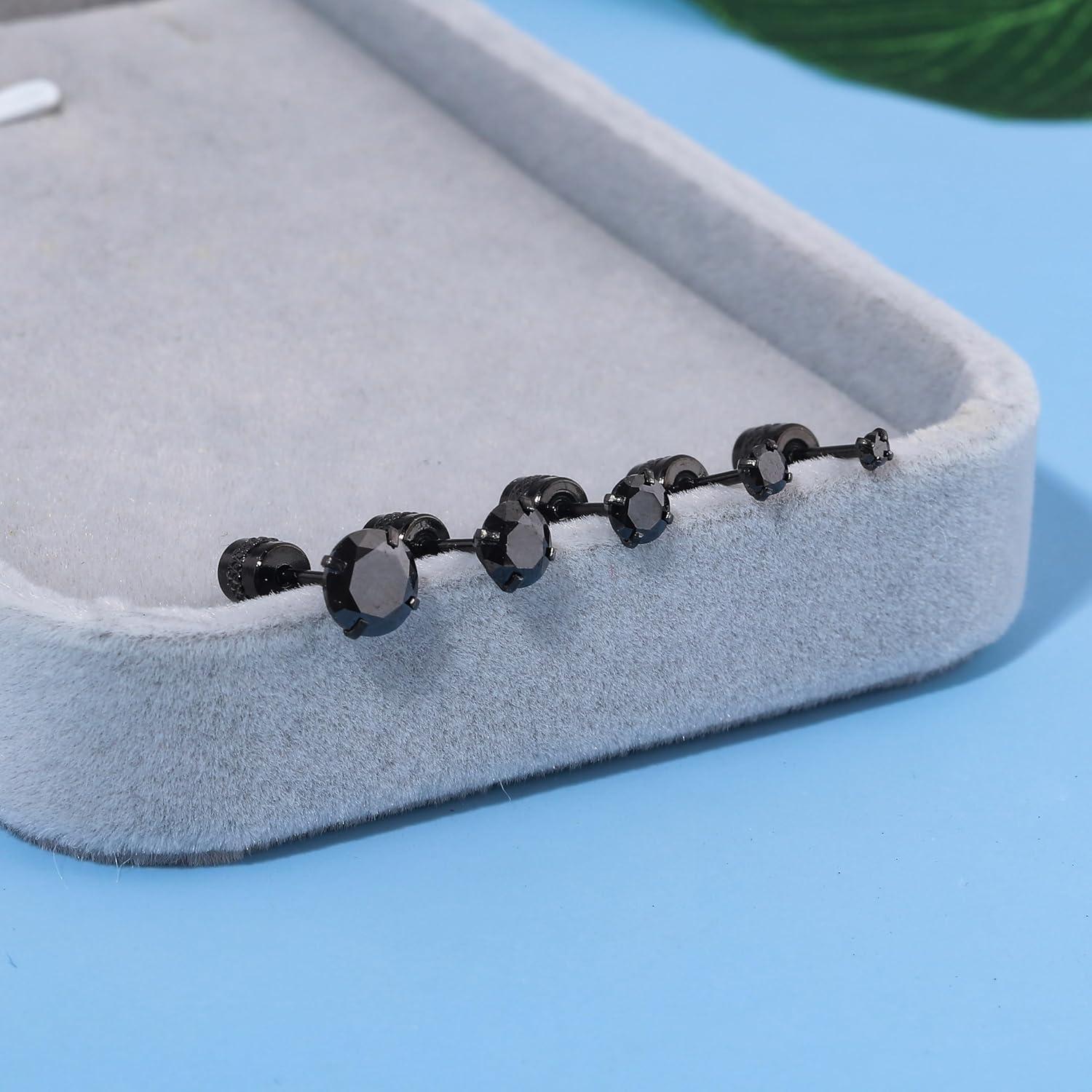 5 Pares Pendientes de Stud Acero Inoxidable Hipoalergénicos CZ