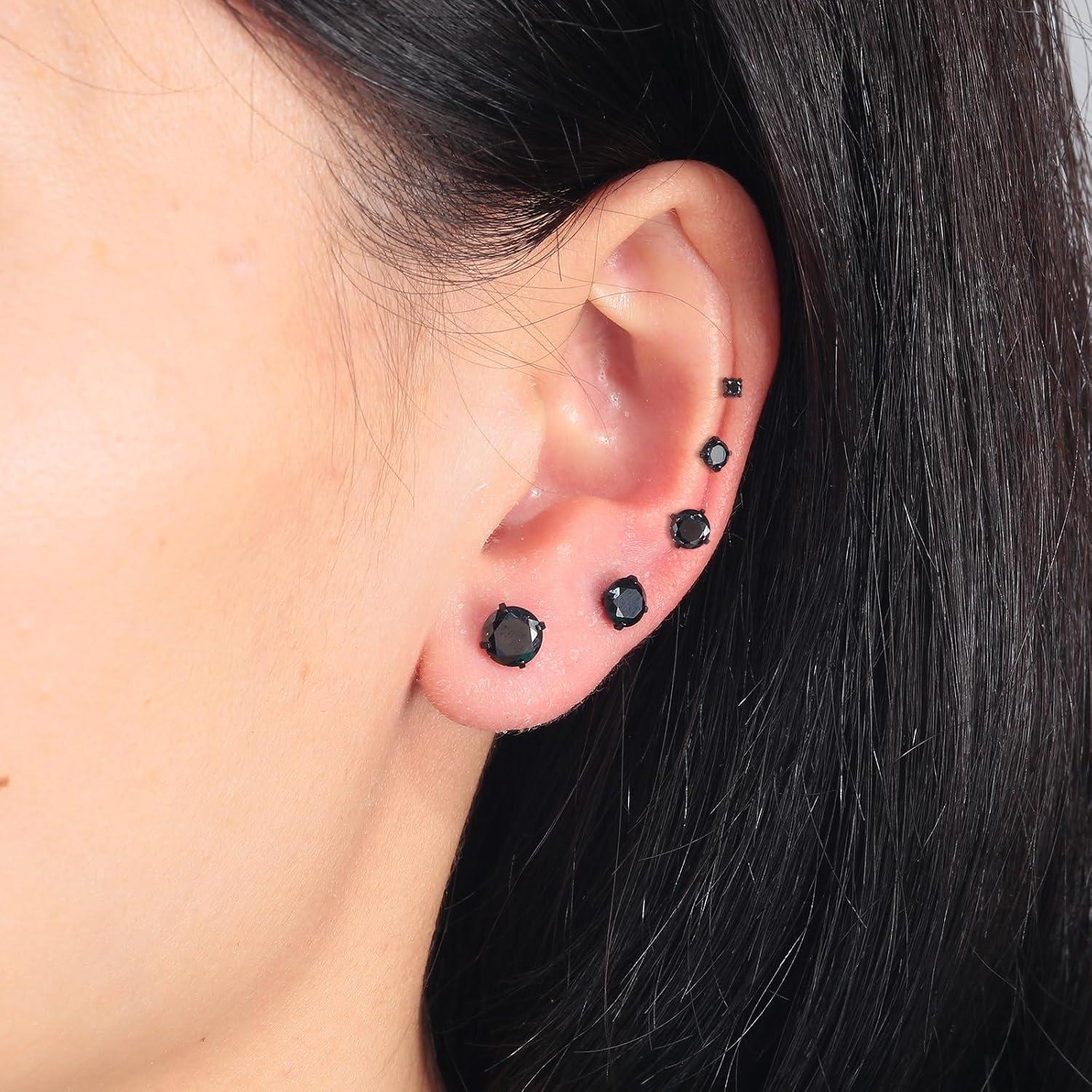 5 Pares Pendientes de Stud Acero Inoxidable Hipoalergénicos CZ