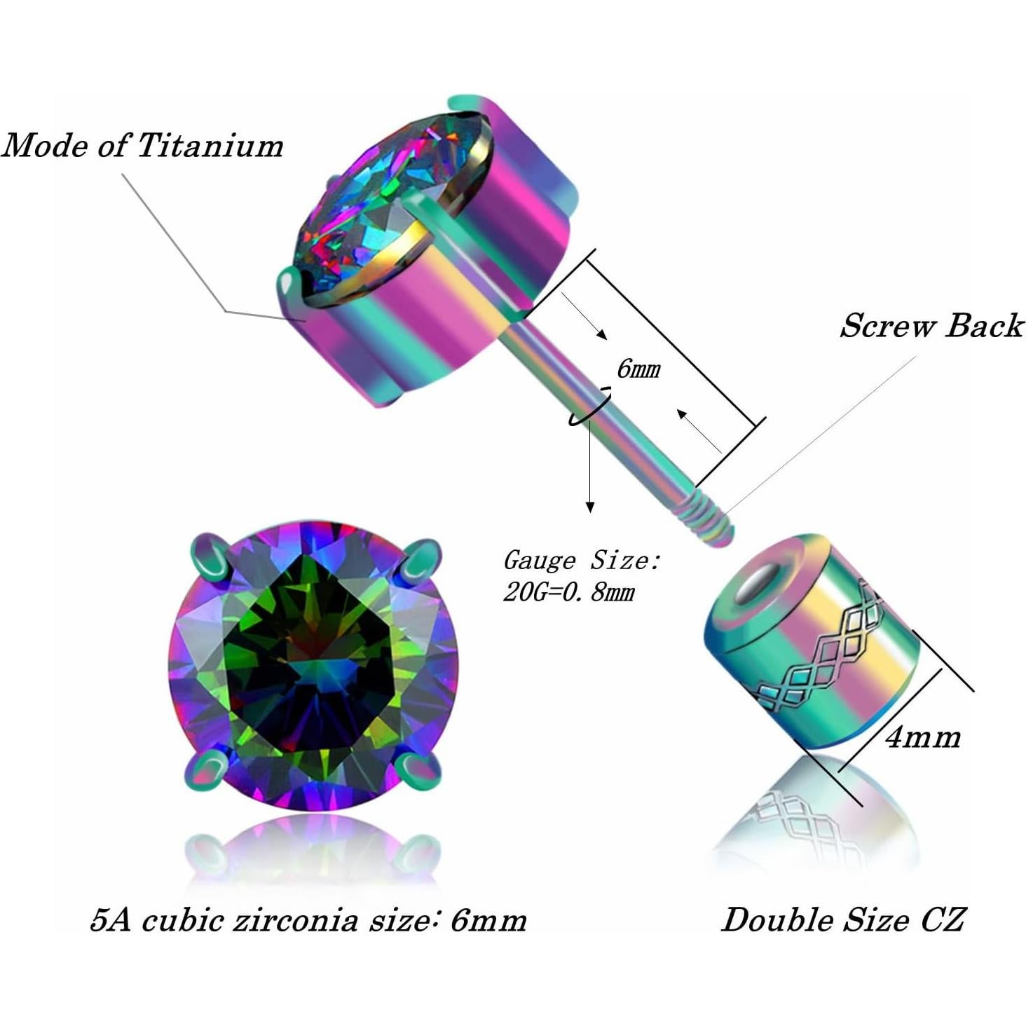 Pendientes hipoalergénicos de acero inoxidable ZQGOFPT 6mm