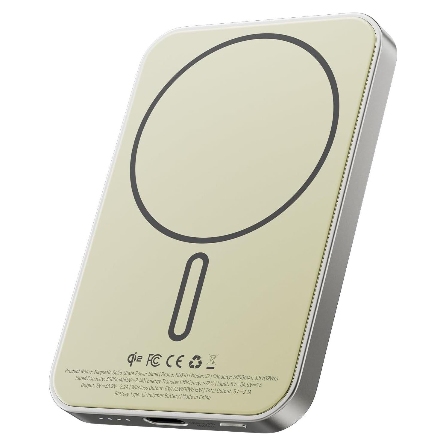 Cargador Portátil KUXIU S2 5000mAh Magnético Qi2 15W Titanio