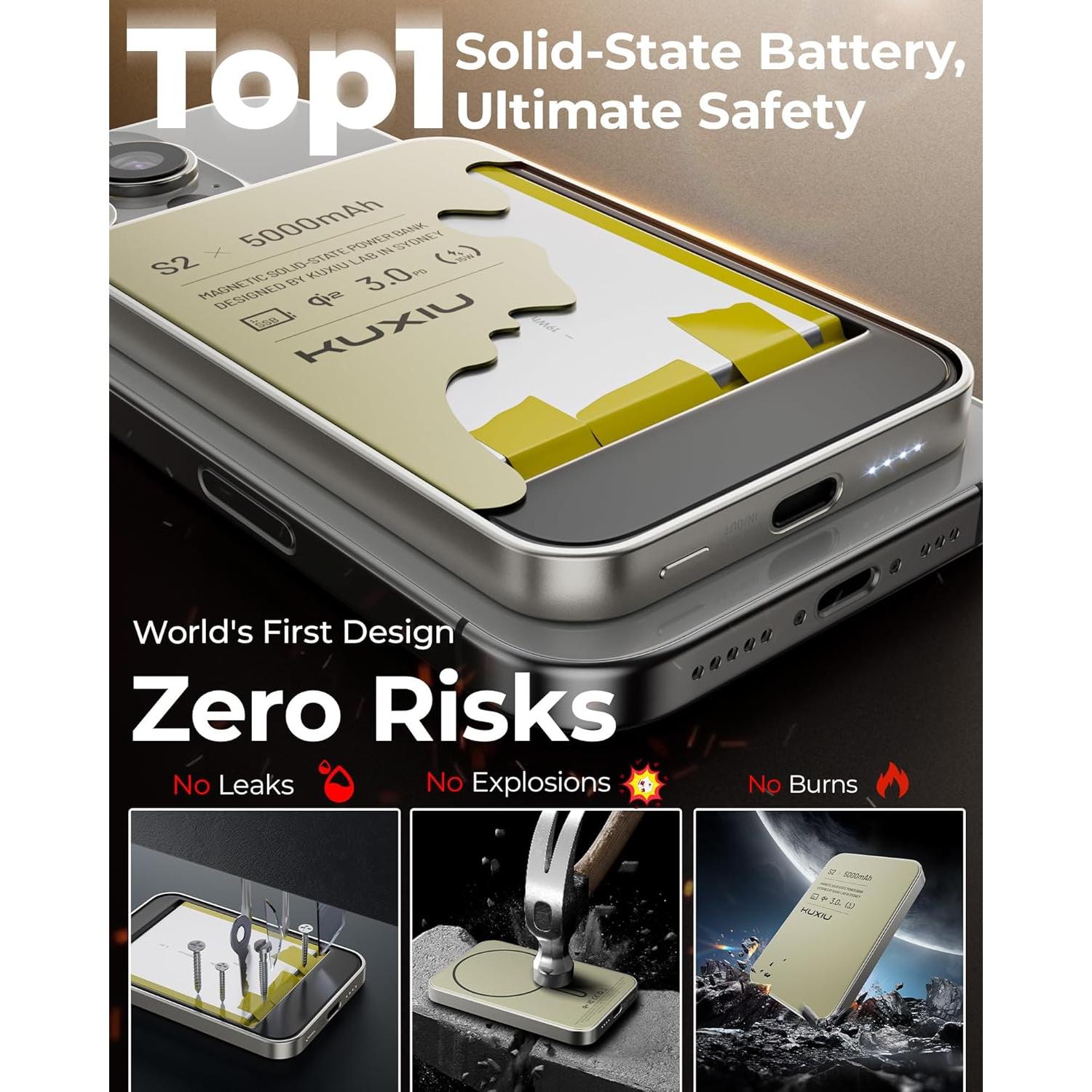 Cargador Portátil KUXIU S2 5000mAh Magnético Qi2 15W Titanio