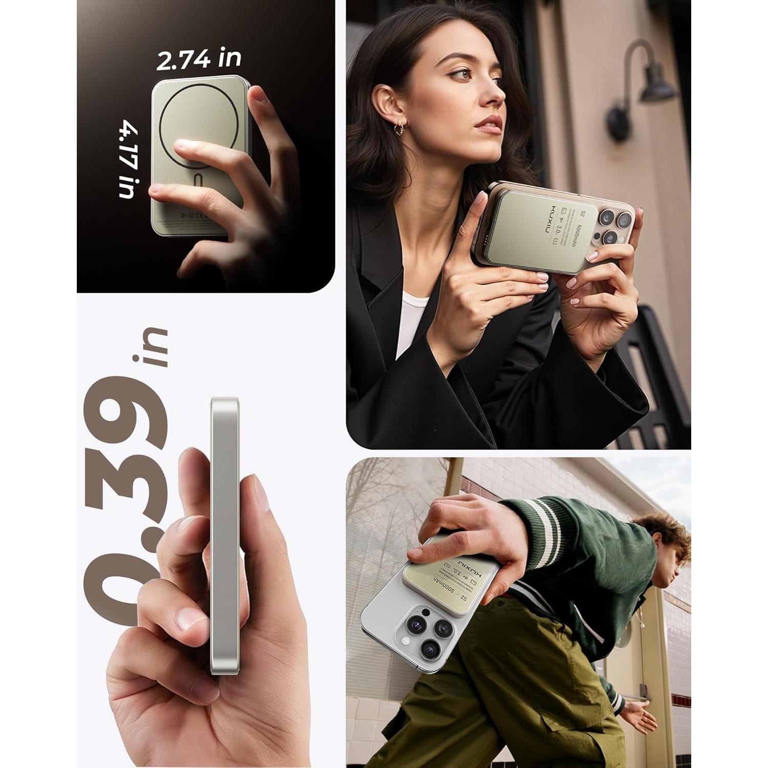 Cargador Portátil KUXIU S2 5000mAh Magnético Qi2 15W Titanio