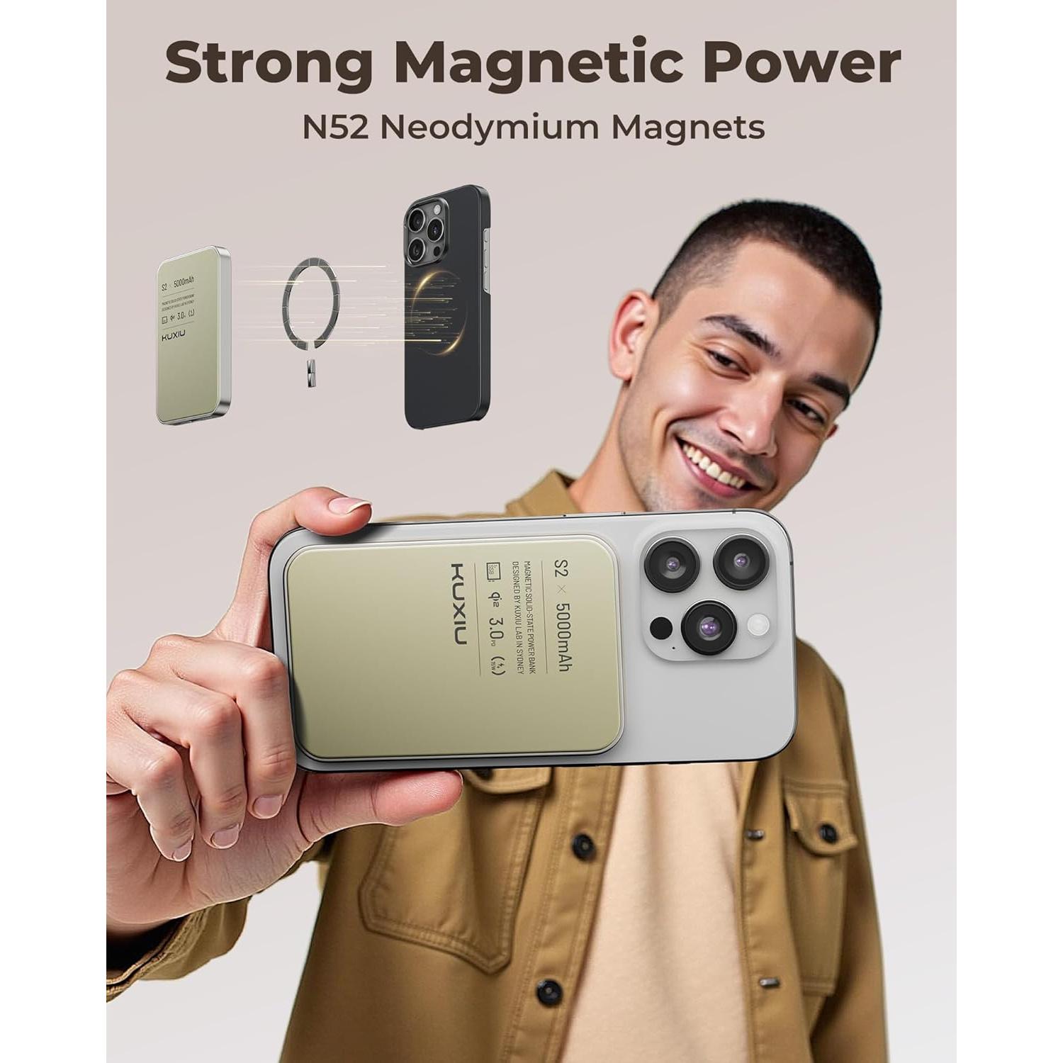 Cargador Portátil KUXIU S2 5000mAh Magnético Qi2 15W Titanio