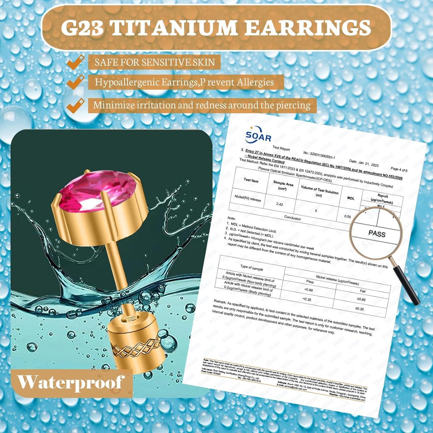 Pendientes de Titanio Puro G23 Hipoalergénicos con Zirconia 6mm