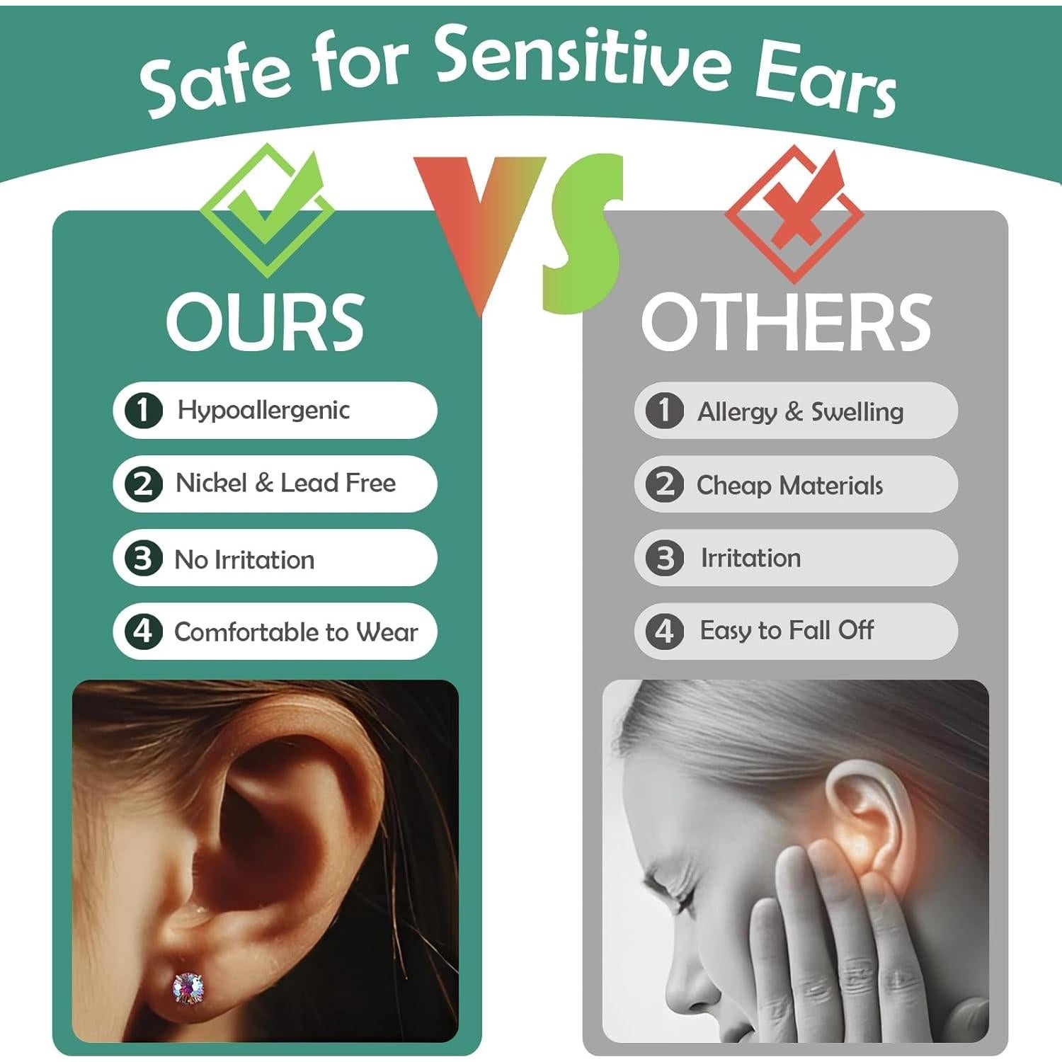 Pendientes de Titanio Puro G23 Hipoalergénicos con Zirconia 6mm