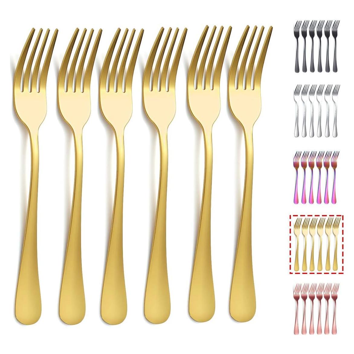 Juego de 6 Tenedores de Cena Kyraton Dorados 20.77 cm Acero Inoxidable