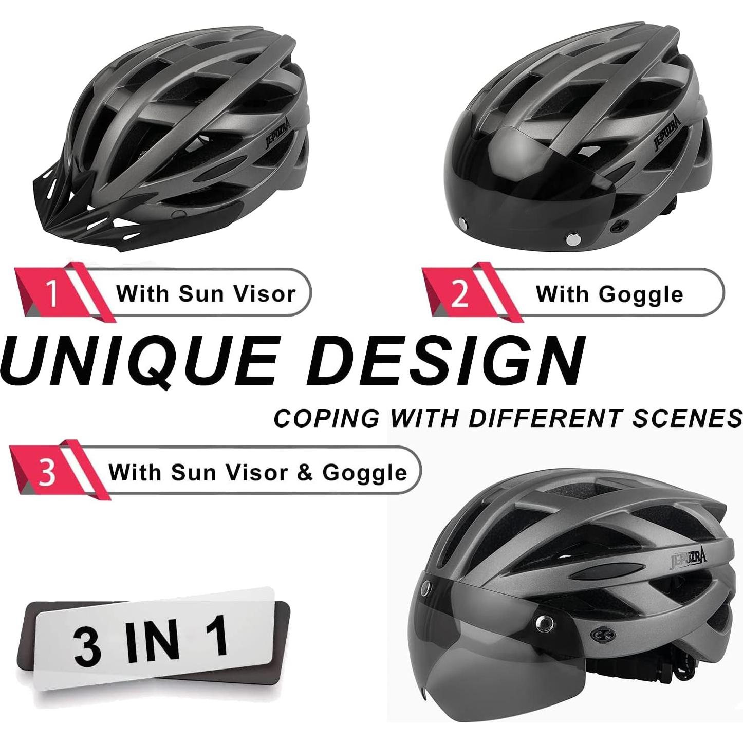 Casco de Bicicleta JEPOZRA Unisex Ajustable con Luz LED