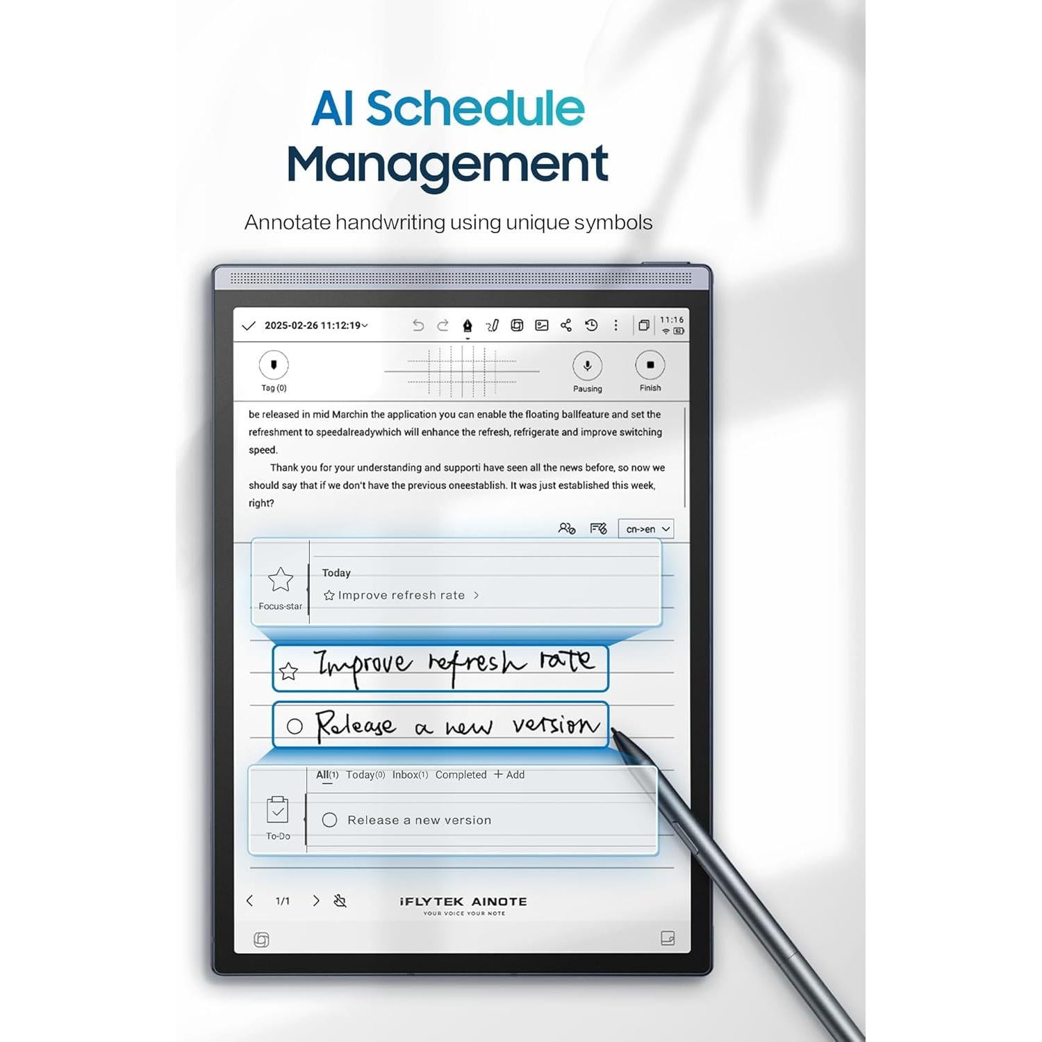 AINOTE Air 2 Bundle - Black Folio Case, 8.2-inch AI Note-Taking Tablet Writing Paper Tablets,Digital Notebook with Pen,5Pcs Pen Refills for iFLYTEK AINOTE Air 2 Note-Taking Tablet