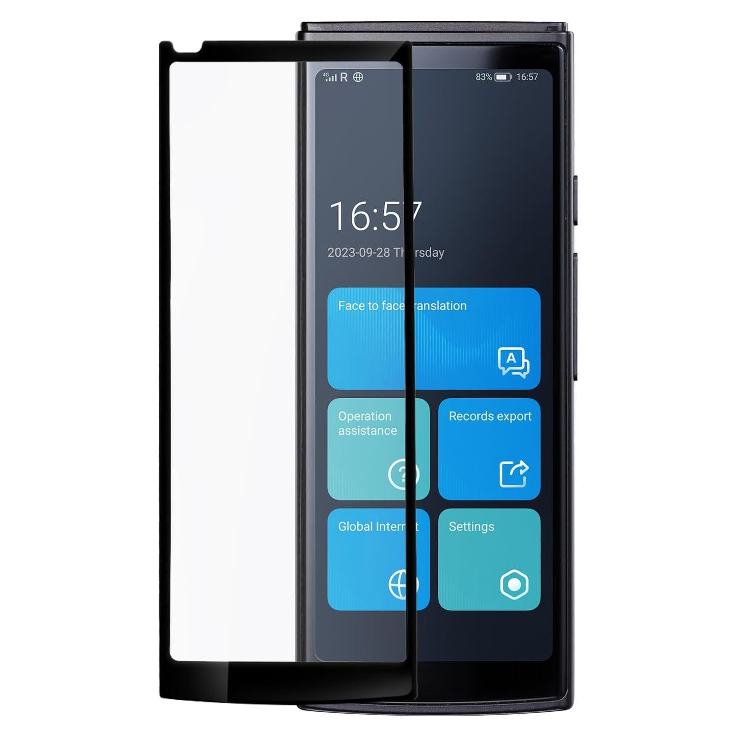 Translator 4.0 and Screen Protector, Face-to-Face Bidirection Simultaneous Translation, 60 Languages ​​and 18 Offline Packs, 2-Year Global Data. Full Coverage Anti-Scratch Tempered Glass Film