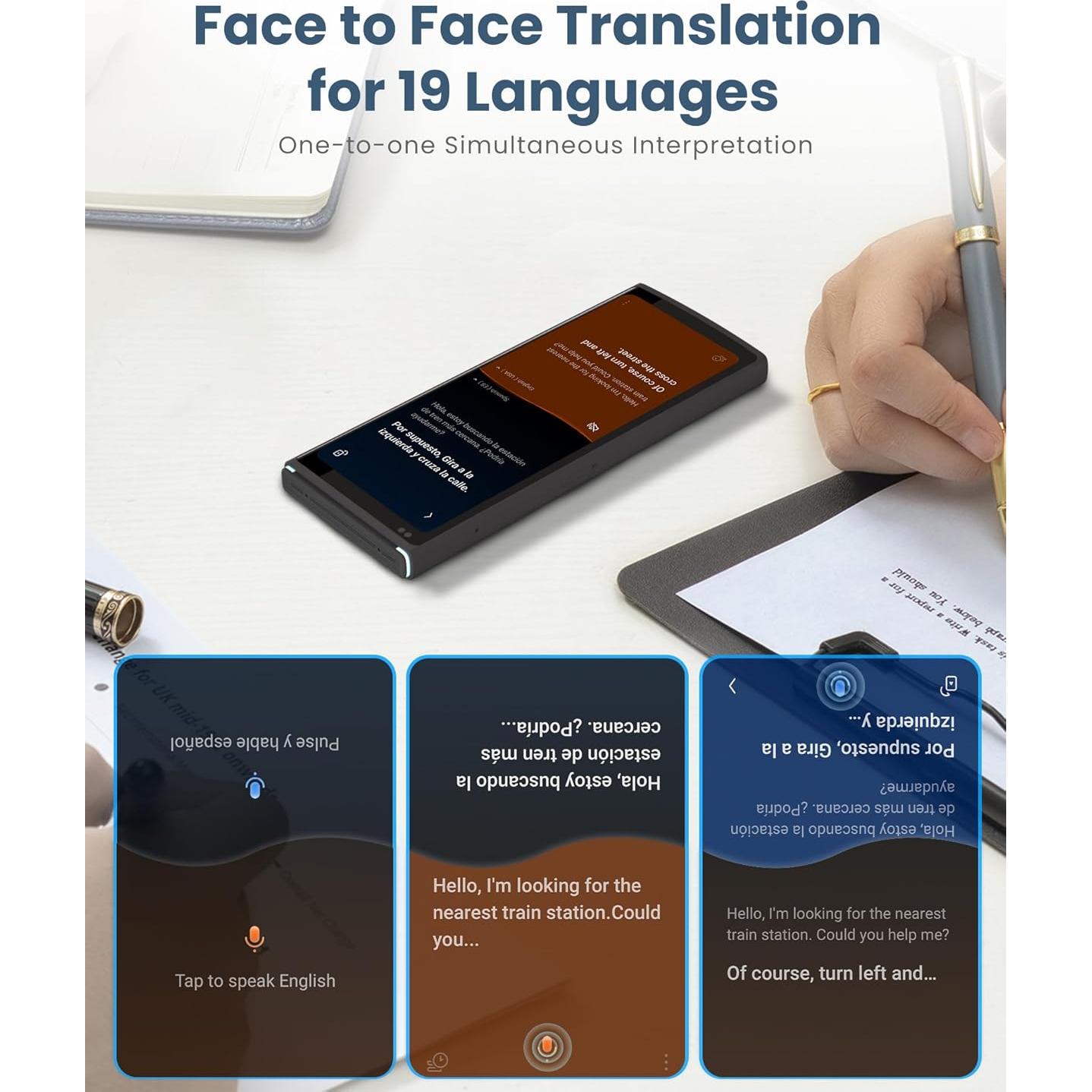 Translator 4.0 and Screen Protector, Face-to-Face Bidirection Simultaneous Translation, 60 Languages ​​and 18 Offline Packs, 2-Year Global Data. Full Coverage Anti-Scratch Tempered Glass Film