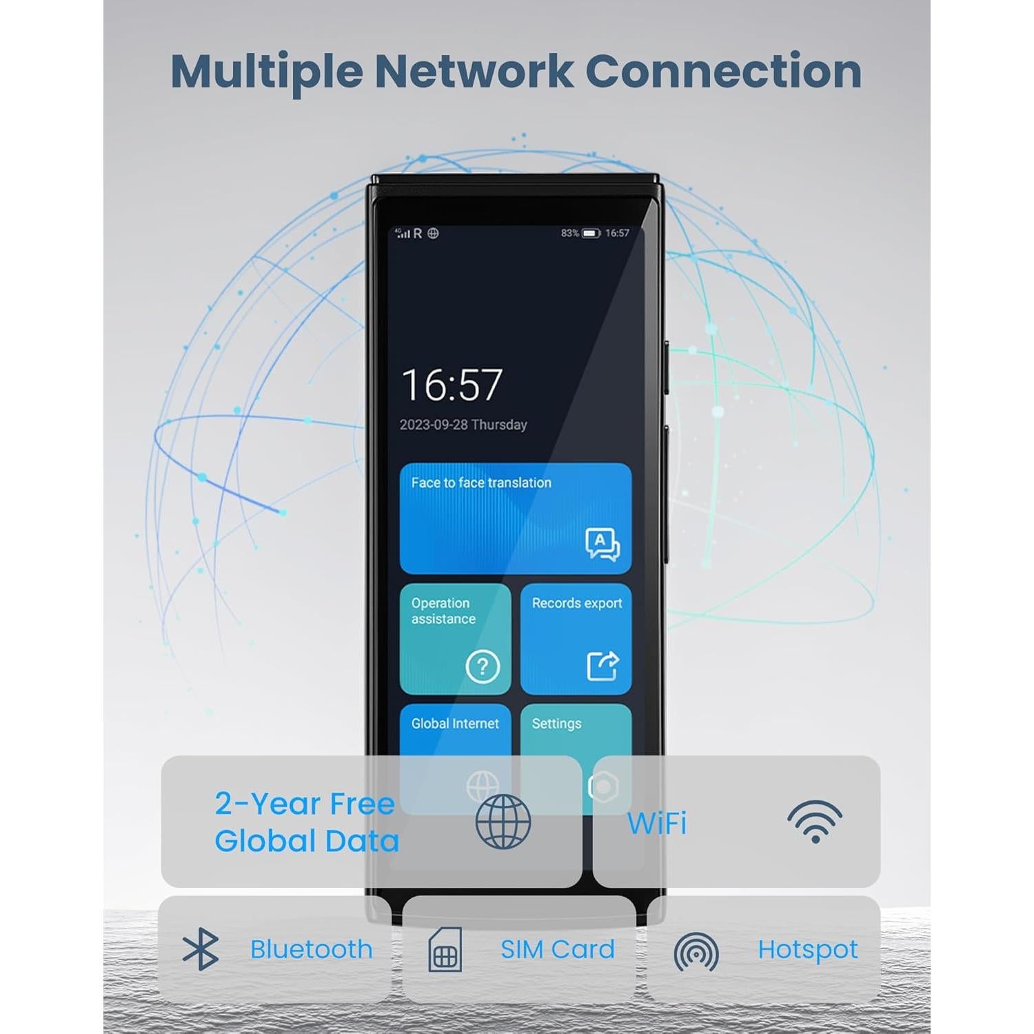 Translator 4.0 and Screen Protector, Face-to-Face Bidirection Simultaneous Translation, 60 Languages ​​and 18 Offline Packs, 2-Year Global Data. Full Coverage Anti-Scratch Tempered Glass Film