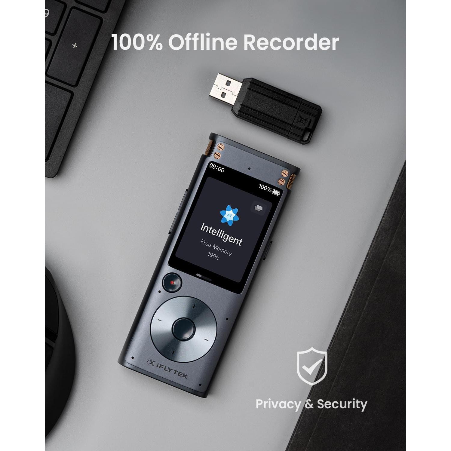 Grabadora de Voz Digital iFLYTEK con Pantalla Táctil 2" y Transcripción