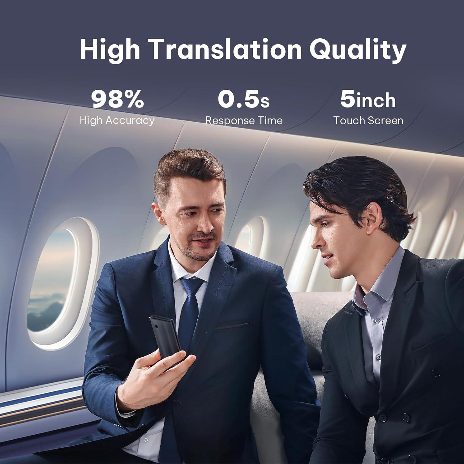 Language Translator Device Bidirection Simultaneous Translation, 60 Languages and 18 Offline Packs,Support Translator Device No WiFi Needed,2-Year Global Data,for Business