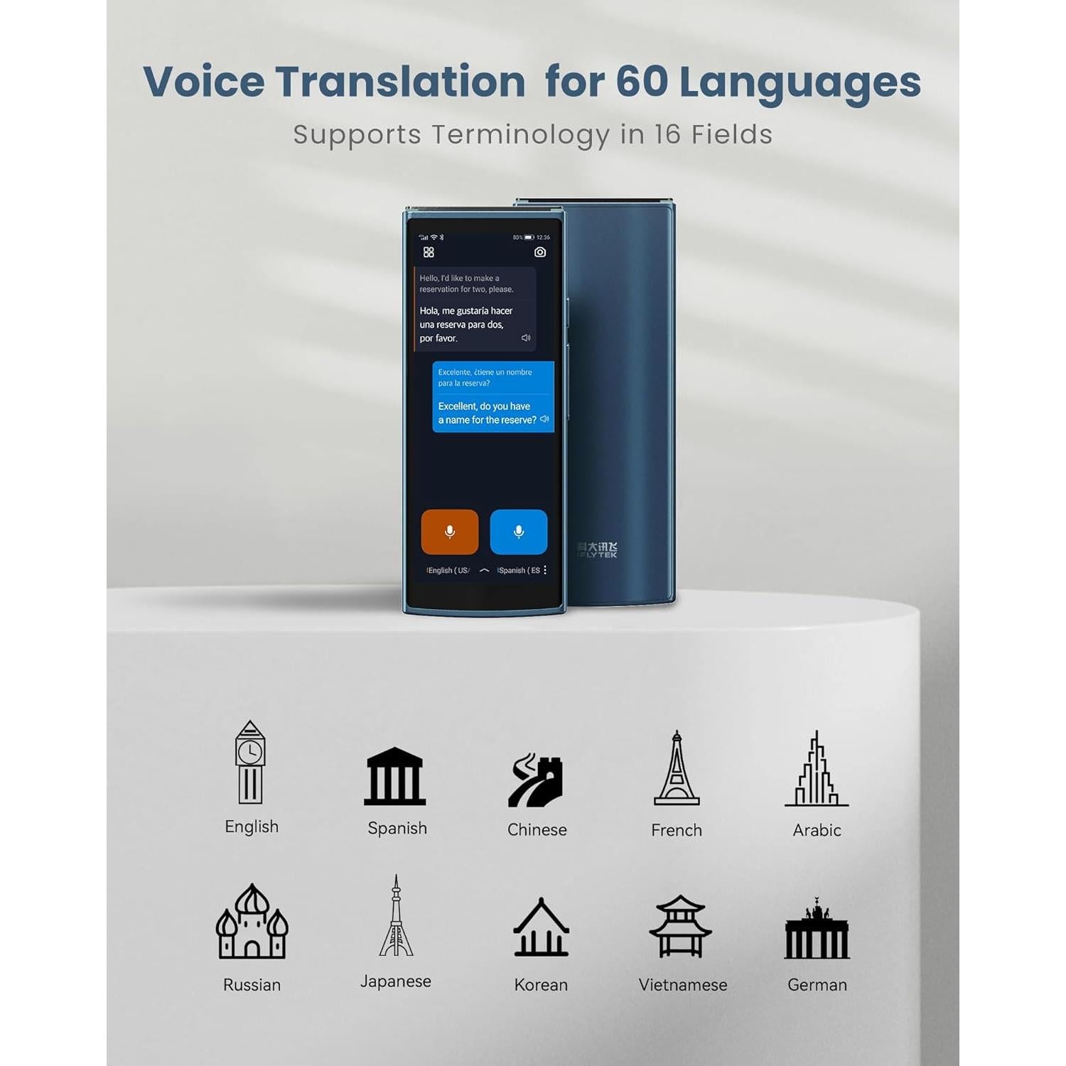 Language Translator Device Blue with Velvet Bag