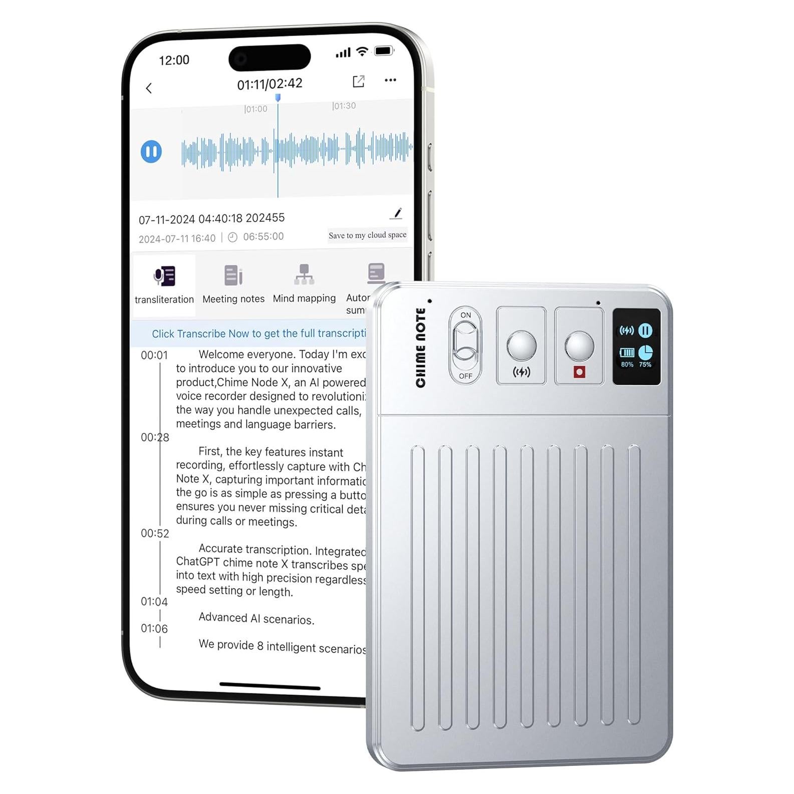 AI Voice Recorder Call Chatgpt, Digital Voice Recorder Support Free Audio Transcription and Text Summary,APP and Web Sync,107 Languages, 60H Recording, Applicable to Lecture, Meeting, Interview, etc