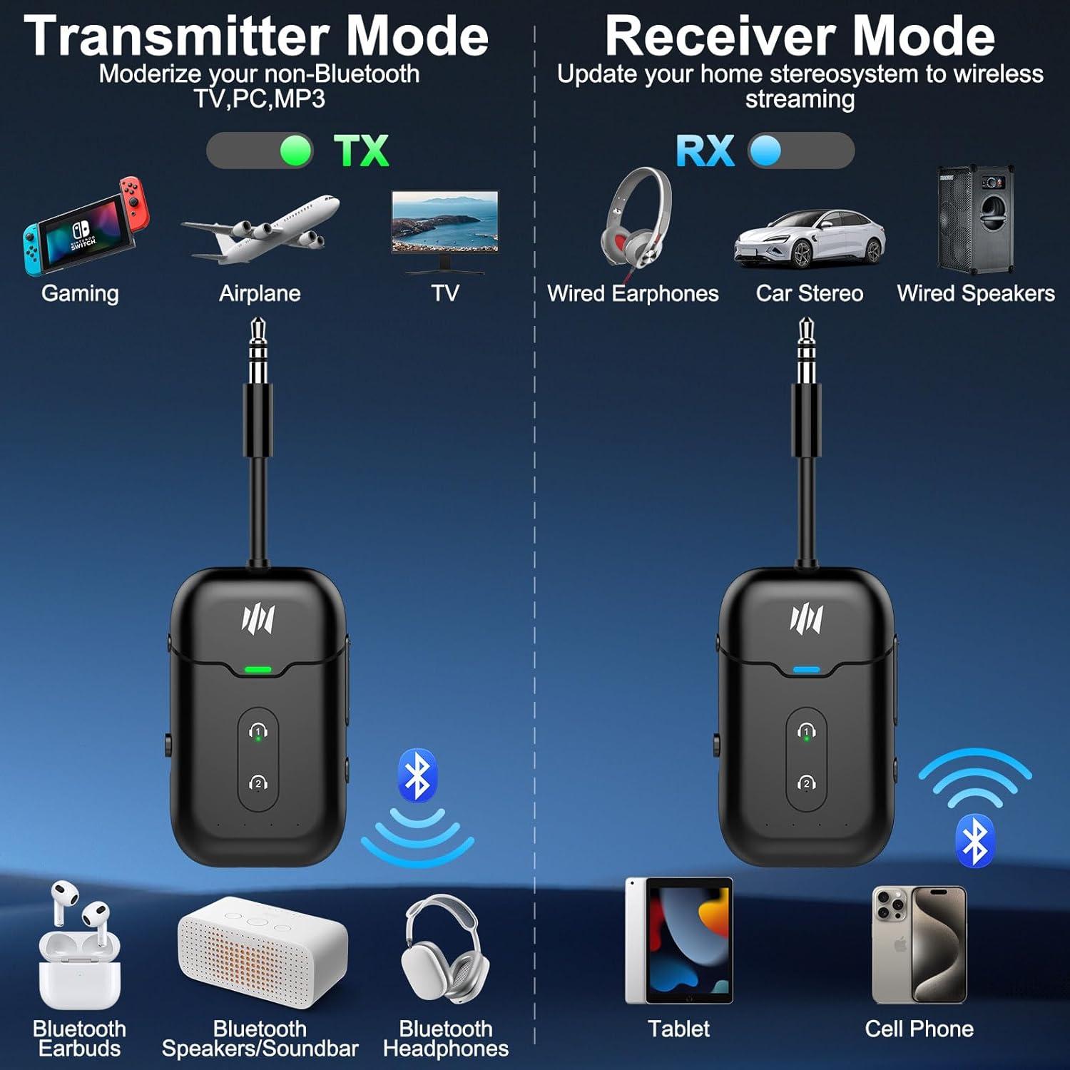 Adaptador Bluetooth 5.4 Beeitzie B103 2-en-1 para Aviones