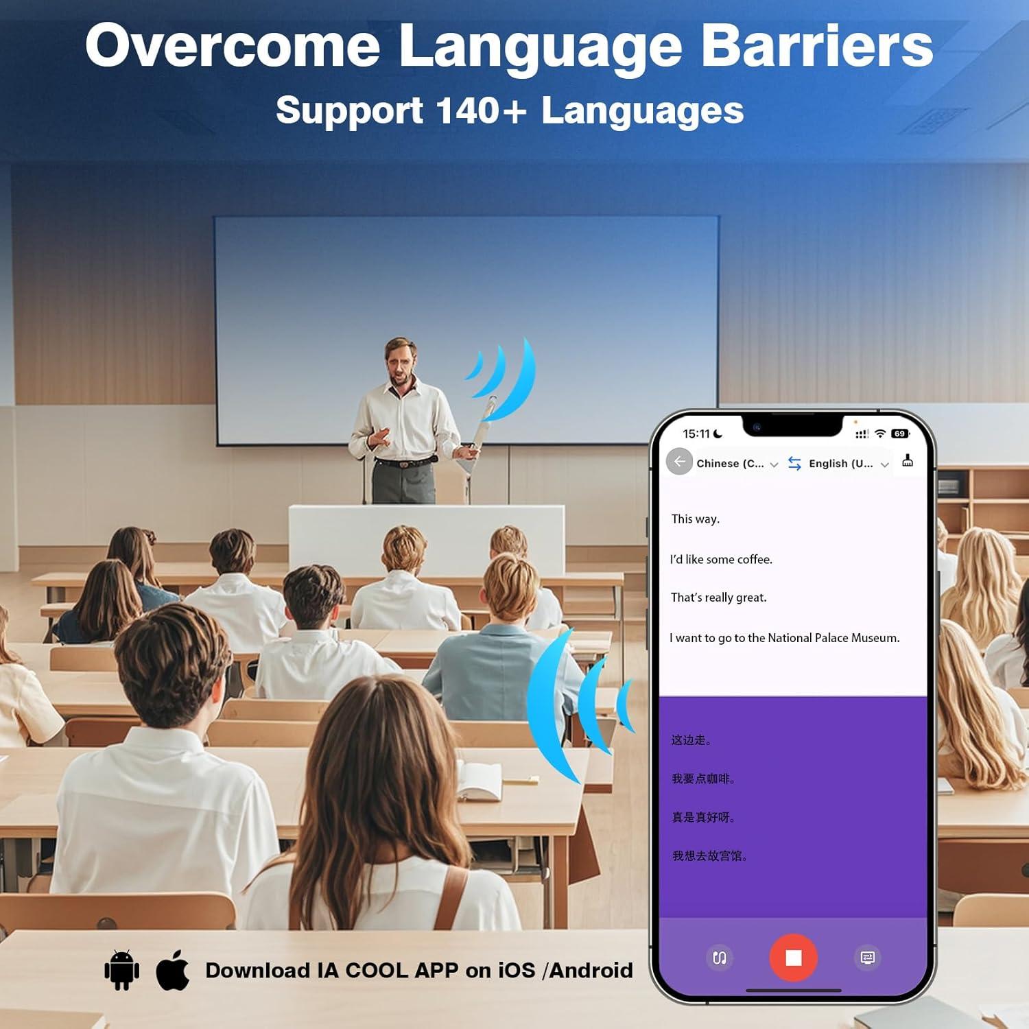 Auriculares Traductores AI MD50 Bluetooth Negro 144 Idiomas