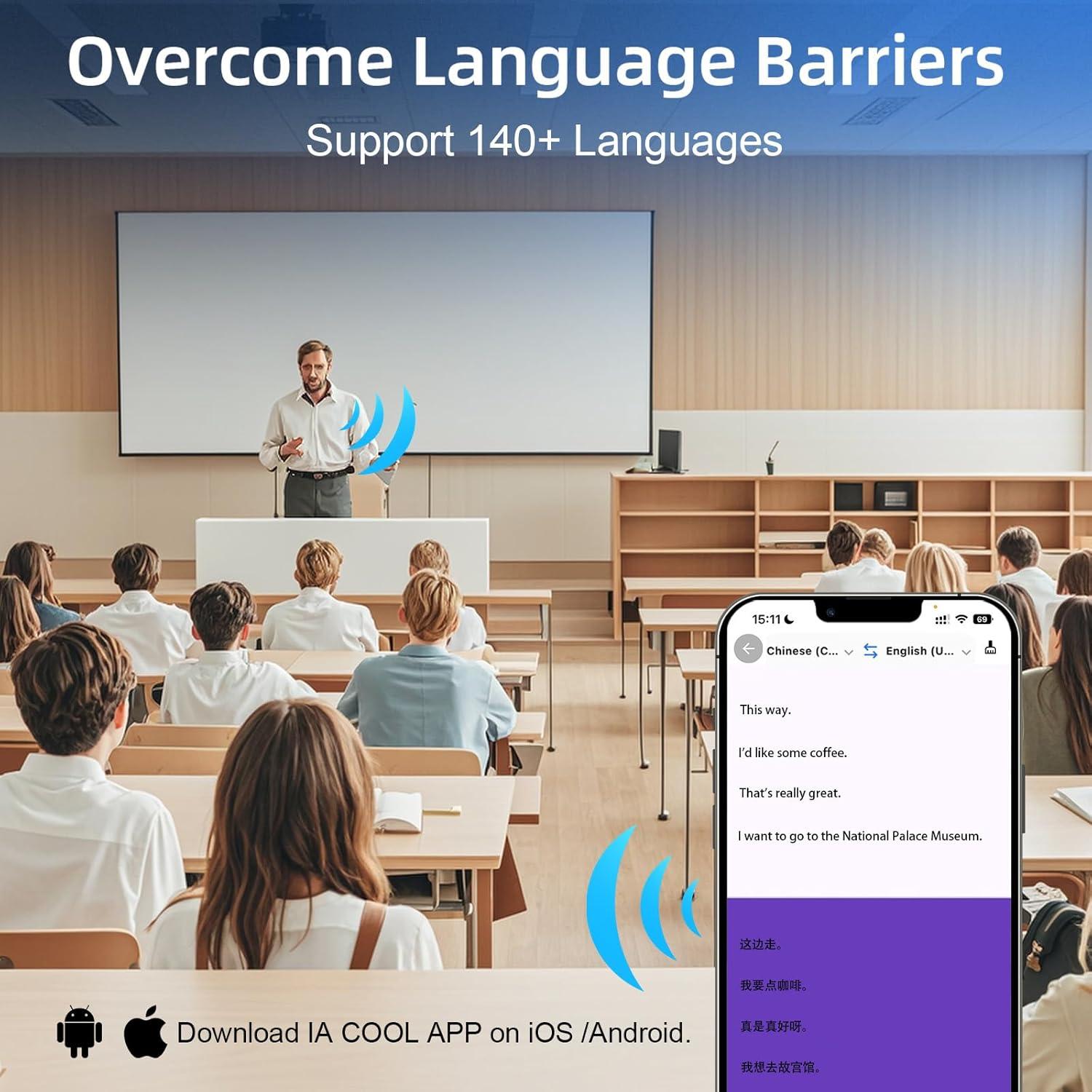 Translation Earbuds Real Time, Ai Translator Earbuds Bluetooth Wireless - Supports 144+ Languages, Over-Ear AI Headphones for iOS and Android, Ideal for Travel and Business (Black)