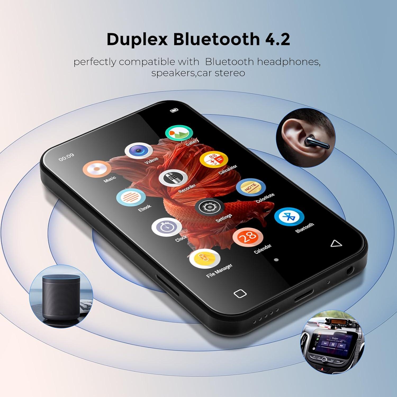 Reproductor MP3 Bluetooth TIMMKOO Q3E 72GB Pantalla Táctil 4"