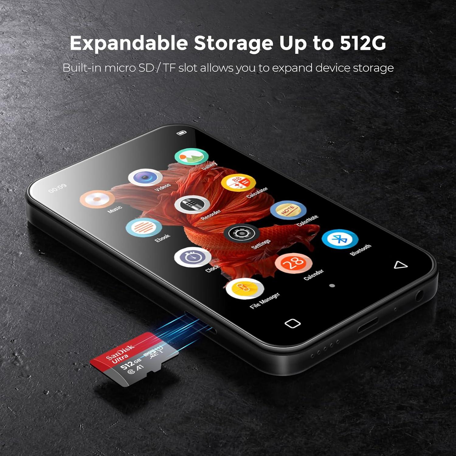 Reproductor MP3 Bluetooth TIMMKOO Q3E 72GB Pantalla Táctil 4"