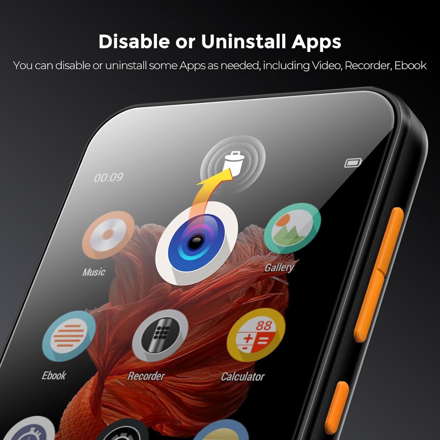 Reproductor MP3 Bluetooth TIMMKOO Q3E 72GB Pantalla Táctil 4"