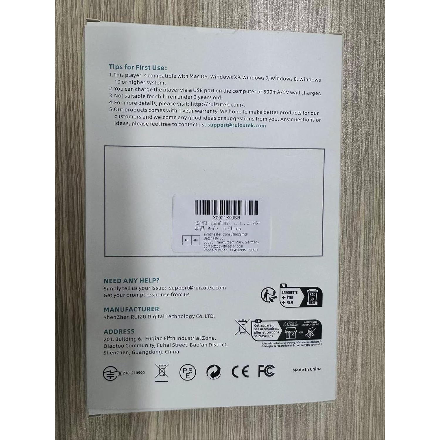 Reproductor MP3 RUIZU 16GB Bluetooth 5.3 Pantalla 1.8"