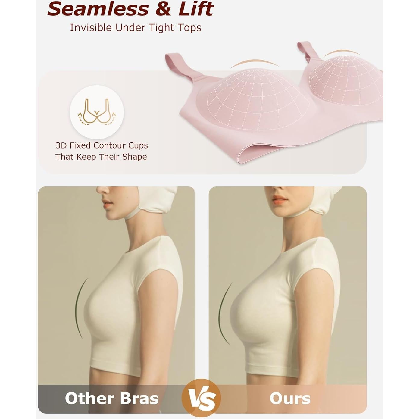 Sujetador Sin Costuras Inalámbrico para Mujeres Rosa 32DD