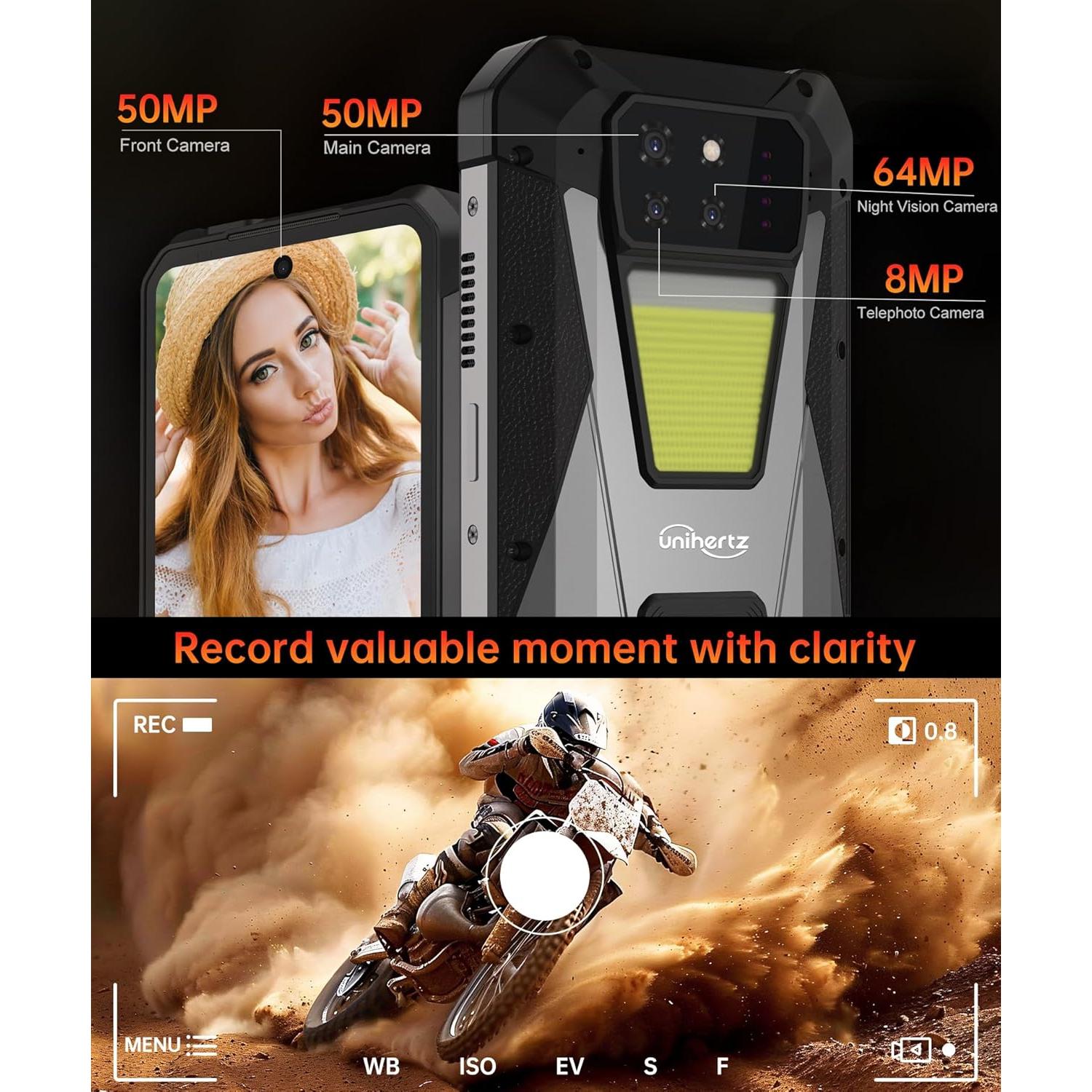 Tank 3s 5G Rugged Smartphone, Android 14 Waterproof Rugged Phone with Projector, 32GB+512GB, 6.79’’ Unlocked Cell Phones Compatible with T-Mobile/Verizon, 1TB Expand/66W Fast Charging/GPS/OTG