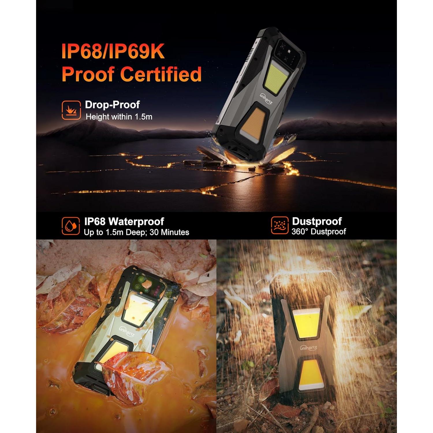 Tank 3s 5G Rugged Smartphone, Android 14 Waterproof Rugged Phone with Projector, 32GB+512GB, 6.79’’ Unlocked Cell Phones Compatible with T-Mobile/Verizon, 1TB Expand/66W Fast Charging/GPS/OTG