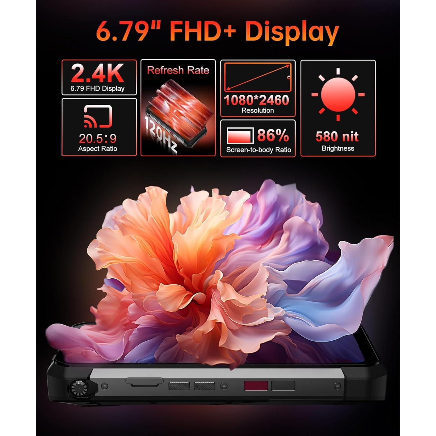 Tank 3s 5G Rugged Smartphone, Android 14 Waterproof Rugged Phone with Projector, 32GB+512GB, 6.79’’ Unlocked Cell Phones Compatible with T-Mobile/Verizon, 1TB Expand/66W Fast Charging/GPS/OTG