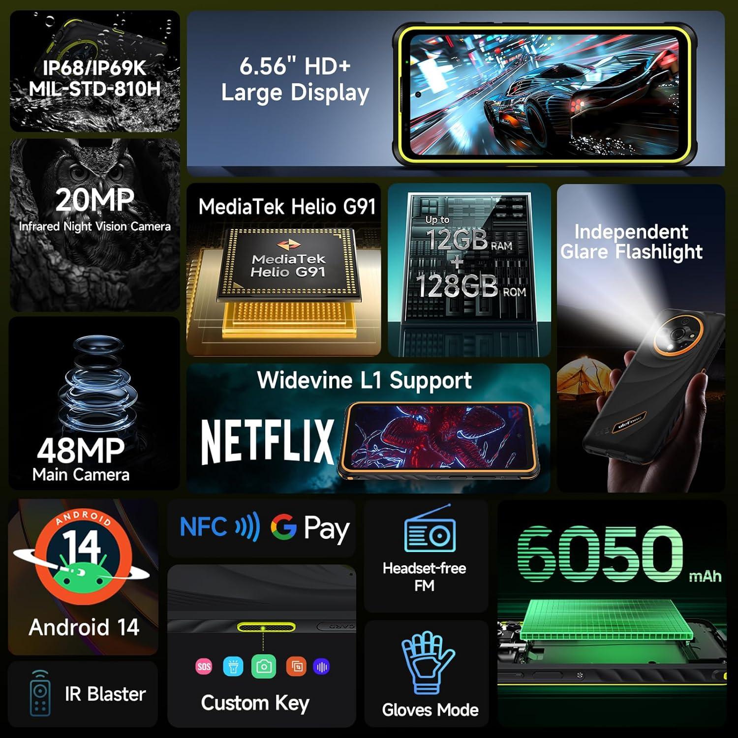 Ulefone Armor X31 Teléfono Resistente 12GB+128GB IP68 Negro