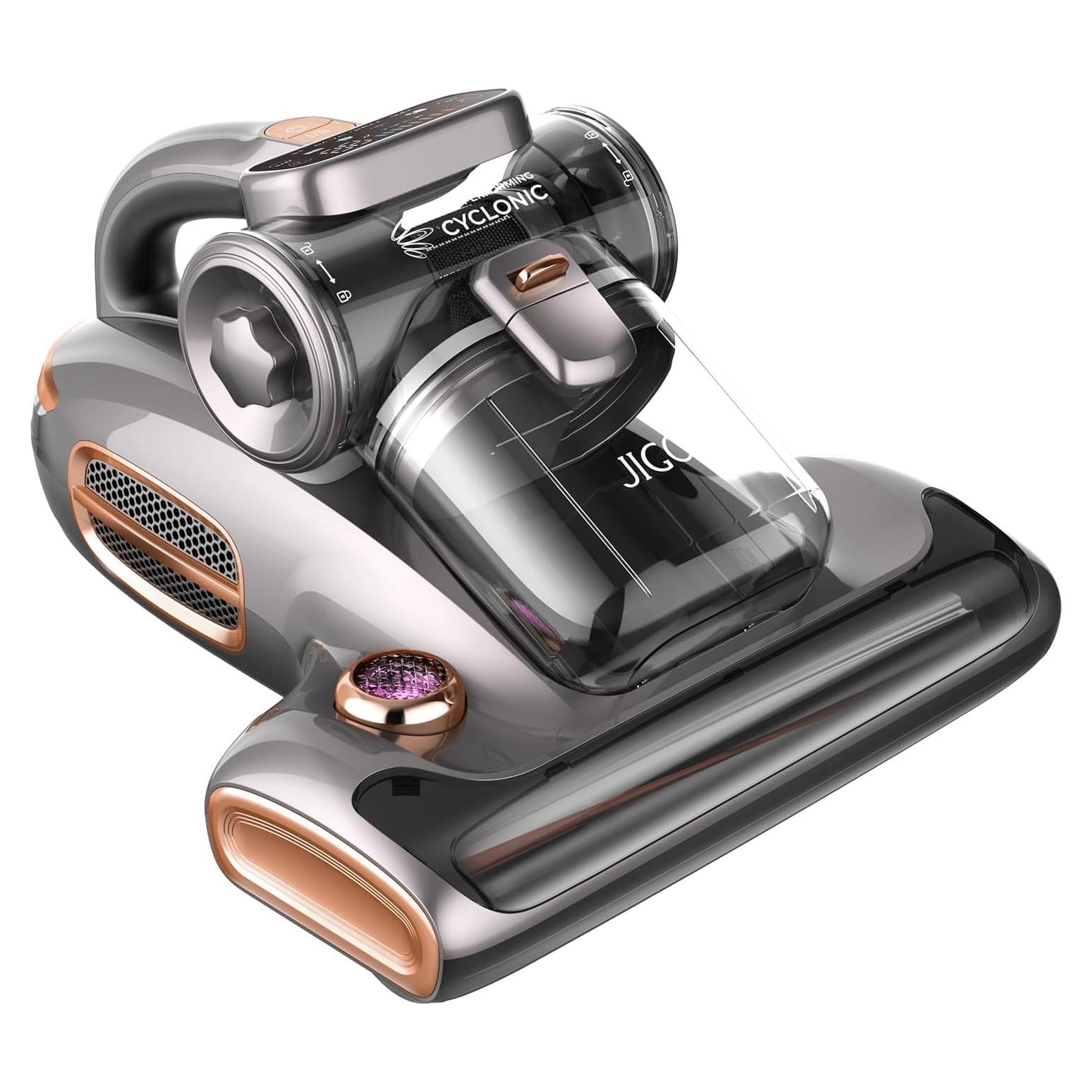 JIGOO T600 Bed Vacuum Cleaner with UV-C Light, 15Kpa Suction 700W Powerful Double Cup Handheld Vacuums, Mattress Vacuum Cleaner with Smart Dust Sensor, Ultrasonic & Heating Tech, HEPA Filter - Corded