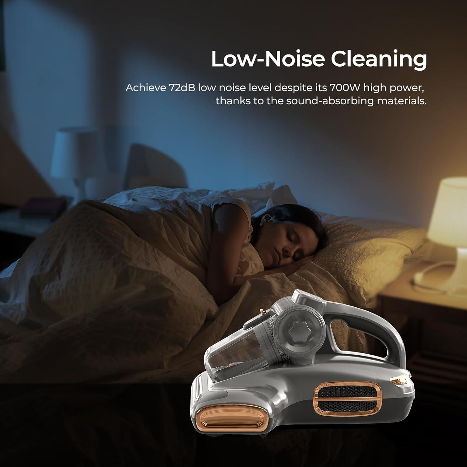 JIGOO T600 Bed Vacuum Cleaner with UV-C Light, 15Kpa Suction 700W Powerful Double Cup Handheld Vacuums, Mattress Vacuum Cleaner with Smart Dust Sensor, Ultrasonic & Heating Tech, HEPA Filter - Corded