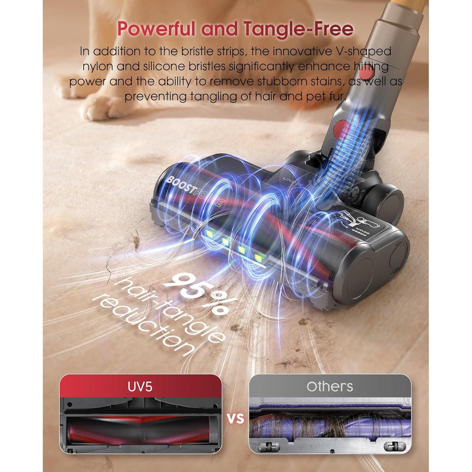 UNINELL HOME Cordless Vacuum Cleaner, 48000Pa 550W 65Mins Vacuum Cleaners for Home,LED Touch Display, Anti-Tangle Stick Vacuum Self-Standing, Vacuum Cordless Rechargeable for Pet Hair/Carpet