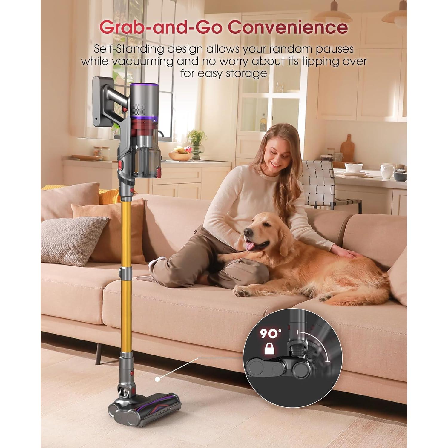 UNINELL HOME Cordless Vacuum Cleaner, 48000Pa 550W 65Mins Vacuum Cleaners for Home,LED Touch Display, Anti-Tangle Stick Vacuum Self-Standing, Vacuum Cordless Rechargeable for Pet Hair/Carpet
