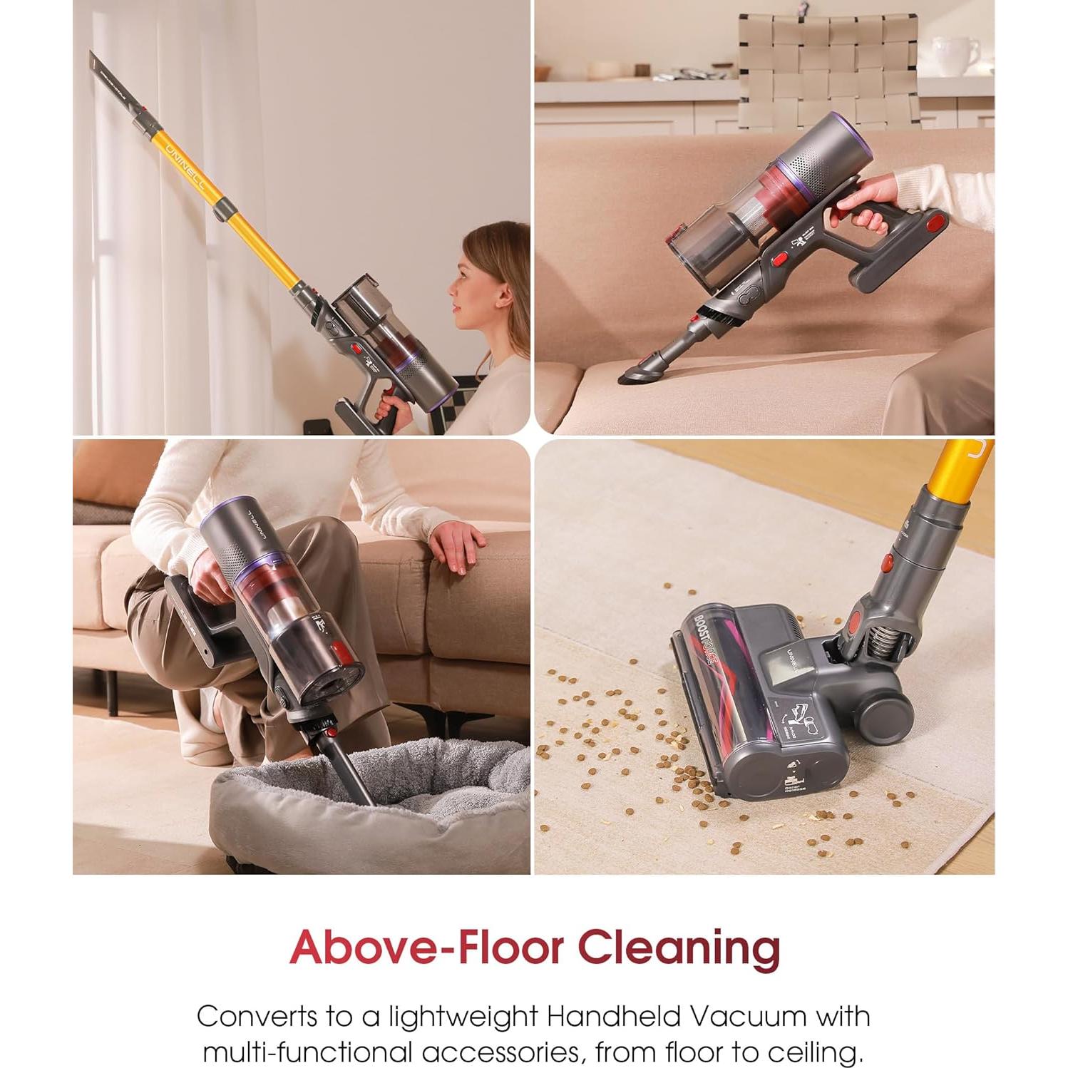 UNINELL HOME Cordless Vacuum Cleaner, 48000Pa 550W 65Mins Vacuum Cleaners for Home,LED Touch Display, Anti-Tangle Stick Vacuum Self-Standing, Vacuum Cordless Rechargeable for Pet Hair/Carpet