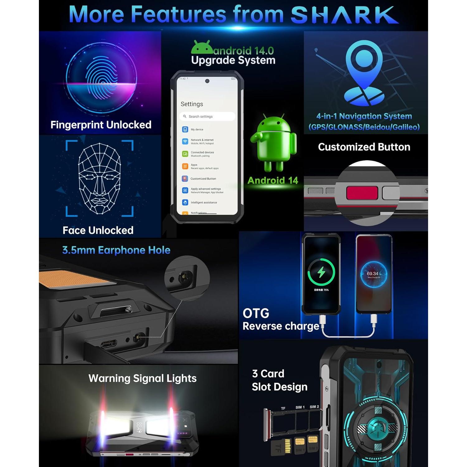 Smartphone Rugged 8849 Shark 5G Android 14 24GB RAM 256GB ROM