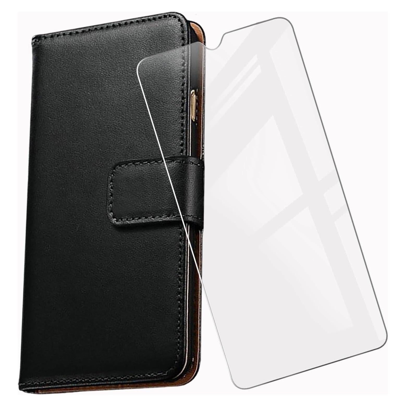 for Unihertz 8849 Tank 3 Pro Wallet Case + Tempered Glass Screen Protector, Flip Folio Leather Cell Phone Cover with Credit Card Holder for Unihertz 8849 Tank 3 Pro (6.79") - Black