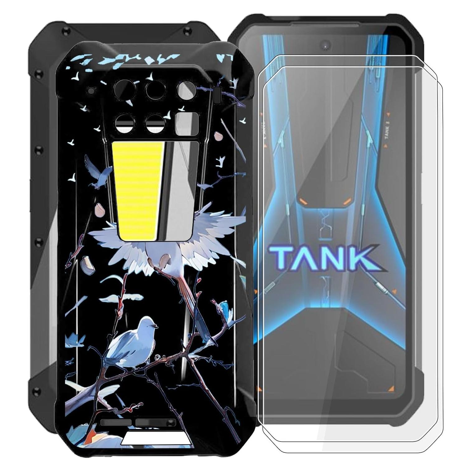 for Unihertz Tank 3 Pro Case, with [ 2 x Screen Protector Tempered Glass Film], Black Soft Silicone Cover Shockproof Bumper Protection Case for Unihertz Tank 3 Pro (6.79") - XT145