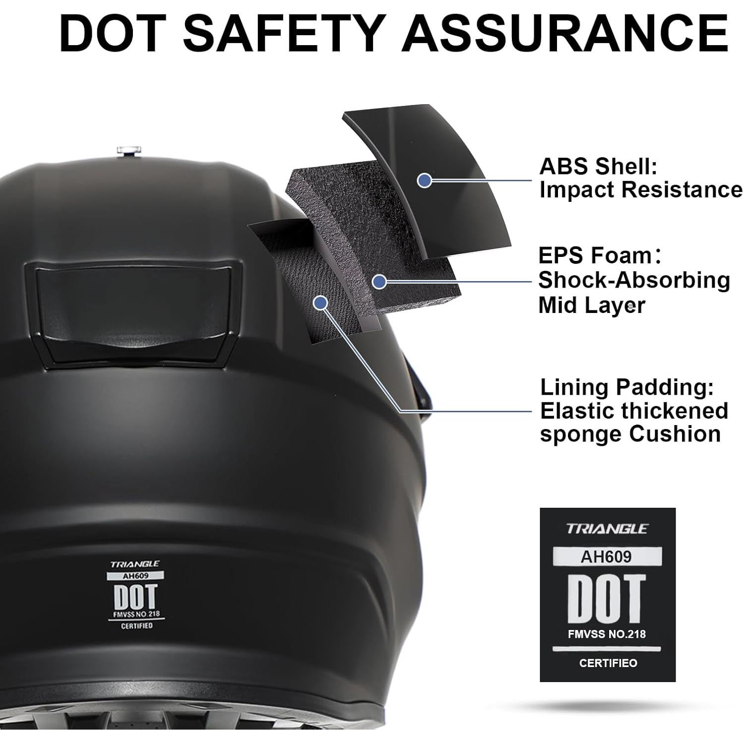 Casco de Motocicleta TRIANGLE AH609 Negro Mate para Adultos