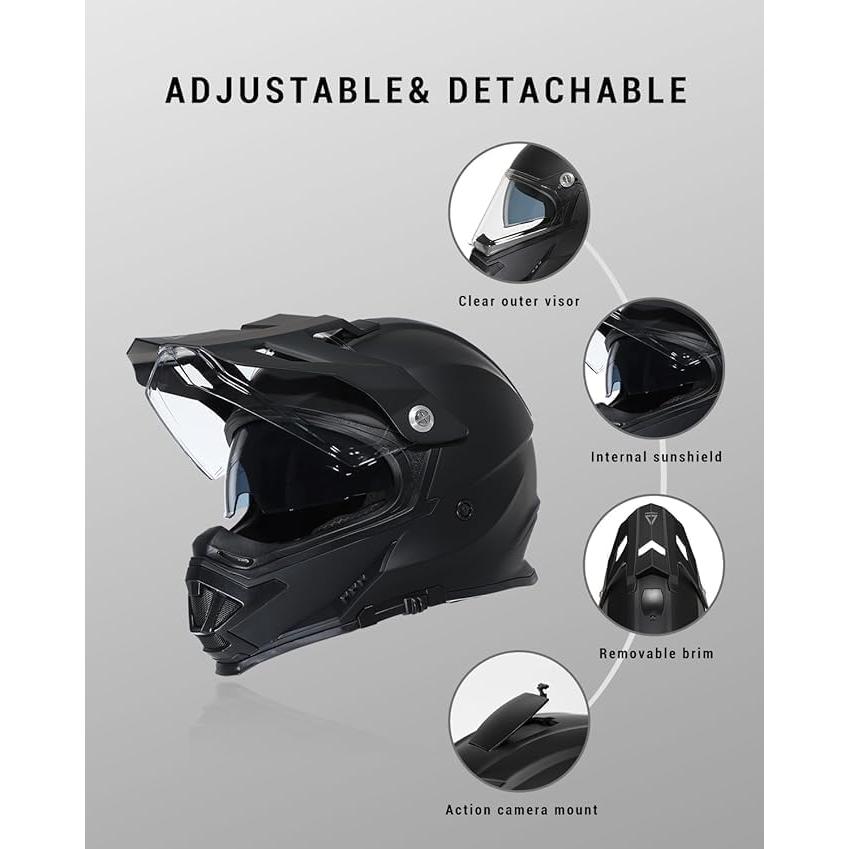 Casco TRIANGLE AH609 Dual Sport Negro Mate para Moto