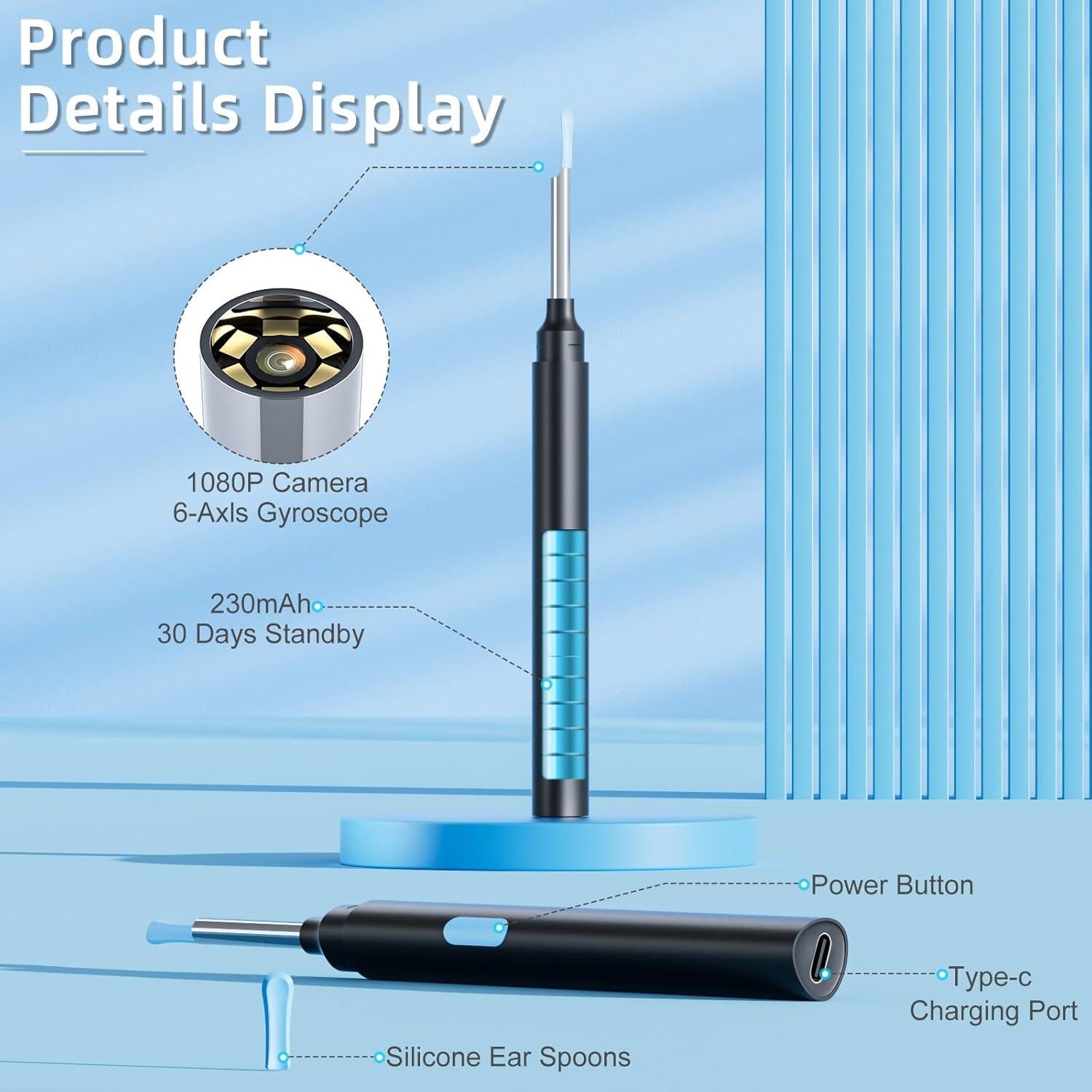 Kit de limpieza de oídos ESHOWEE 2 en 1 con cámara 1080P