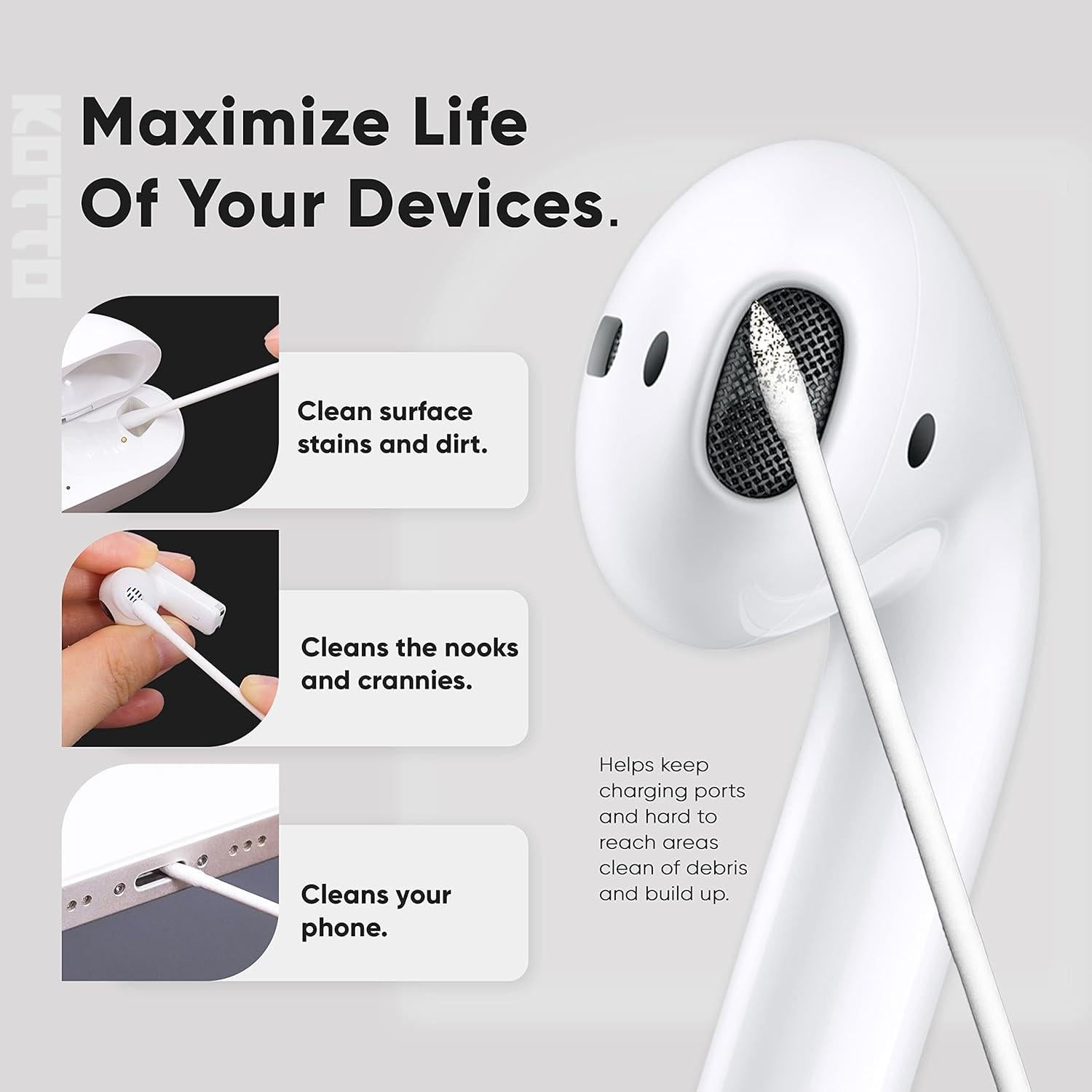 Kit de Limpieza de Auriculares KOTTO 48 Piezas Masilla y Hisopos