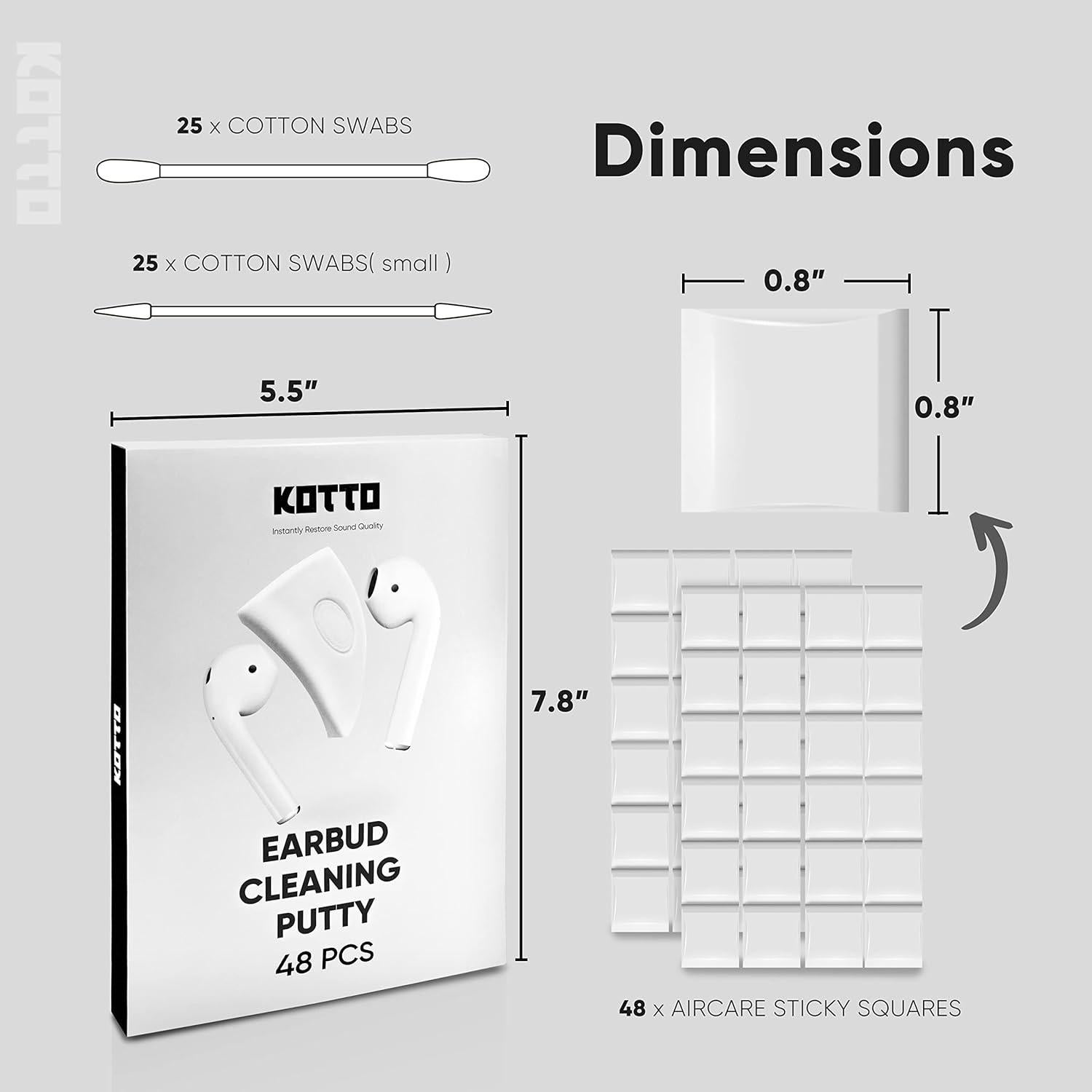 Kit de Limpieza de Auriculares KOTTO 48 Piezas Masilla y Hisopos