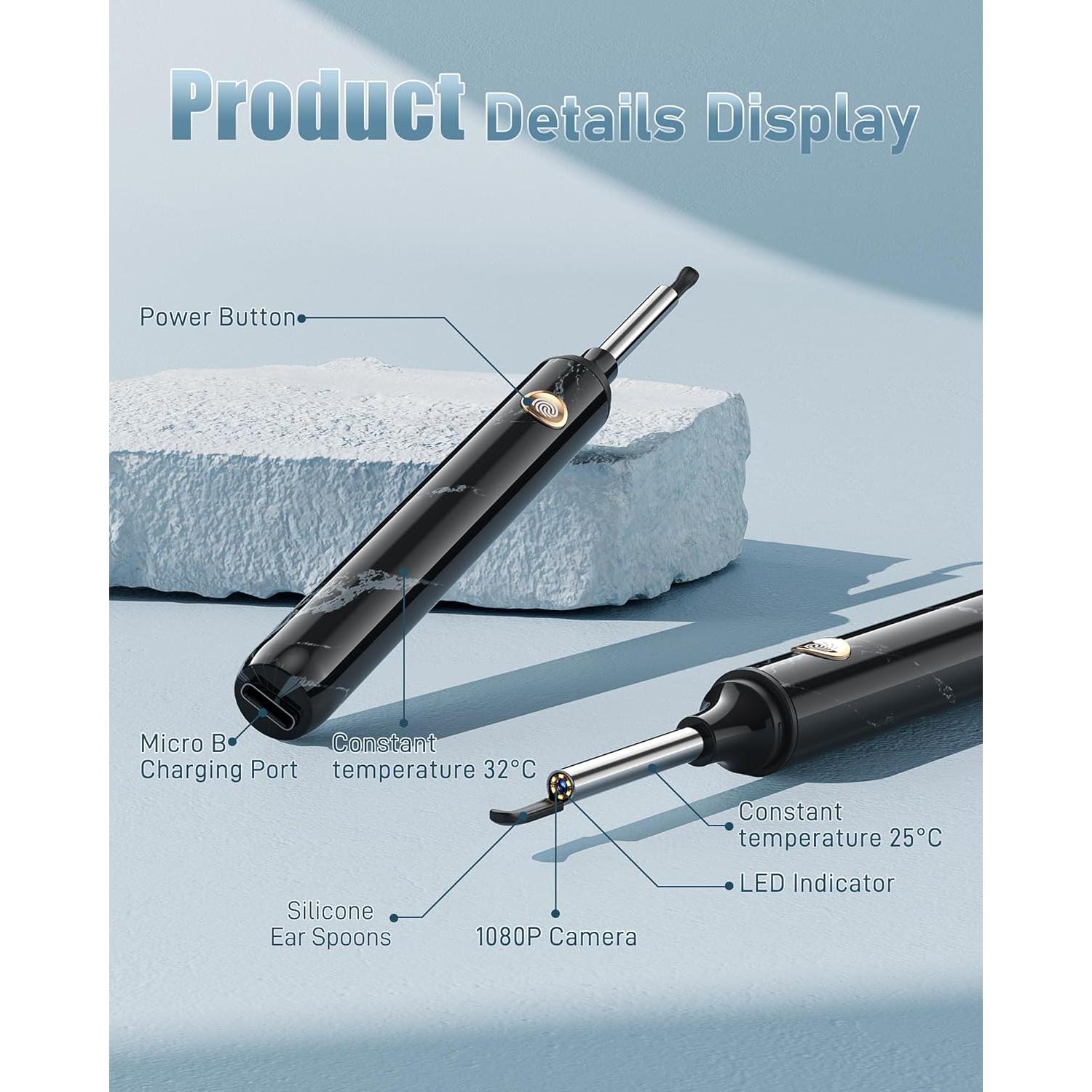 Limpiador de Oídos Crazysoul con Cámara 1080P y 7 Piezas